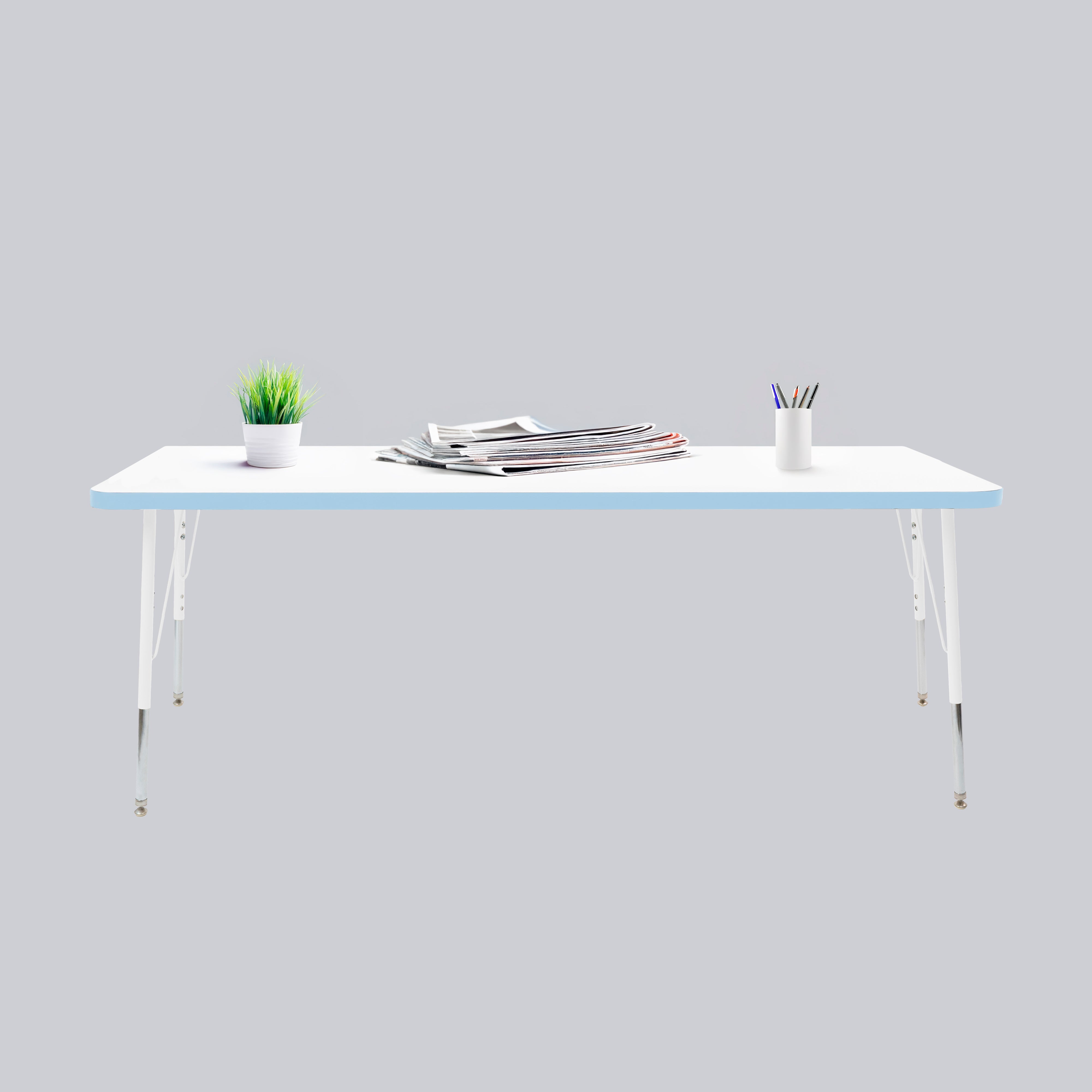 30" x 72" Rectangle Thermofused Activity Table with Adjustable Standard Swivel Glide Legs - White/Powder Blue/White