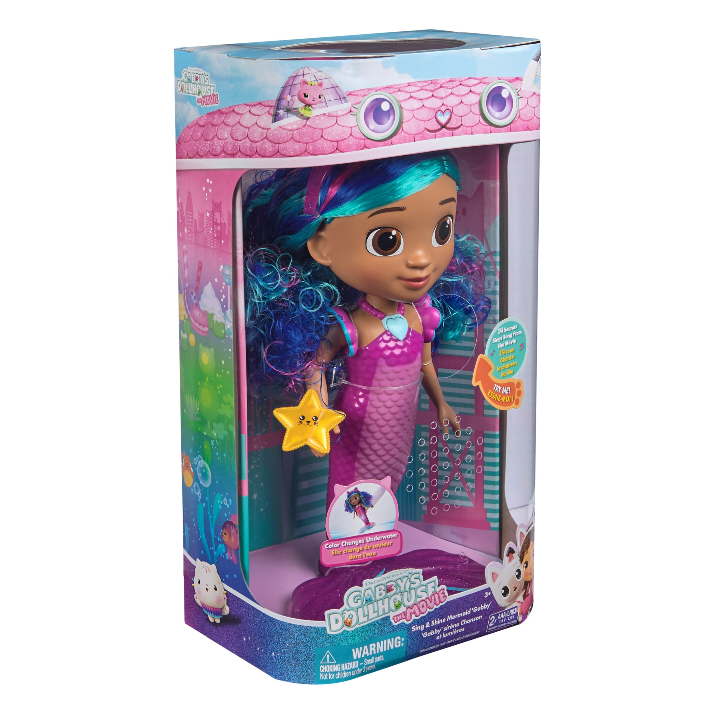 Gabby's Dollhouse: The Movie, Sing & Shine Mermaid Gabby, Waterproof Mermaid Doll with Lights & Sounds, Kids Toys for Girls & Boys Ages 3 and Up