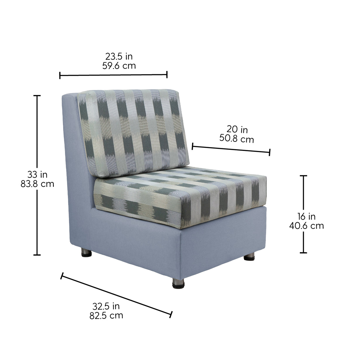 Outdoor Armless Chair with Sunbrella - Dream Mist/Canvas Haze