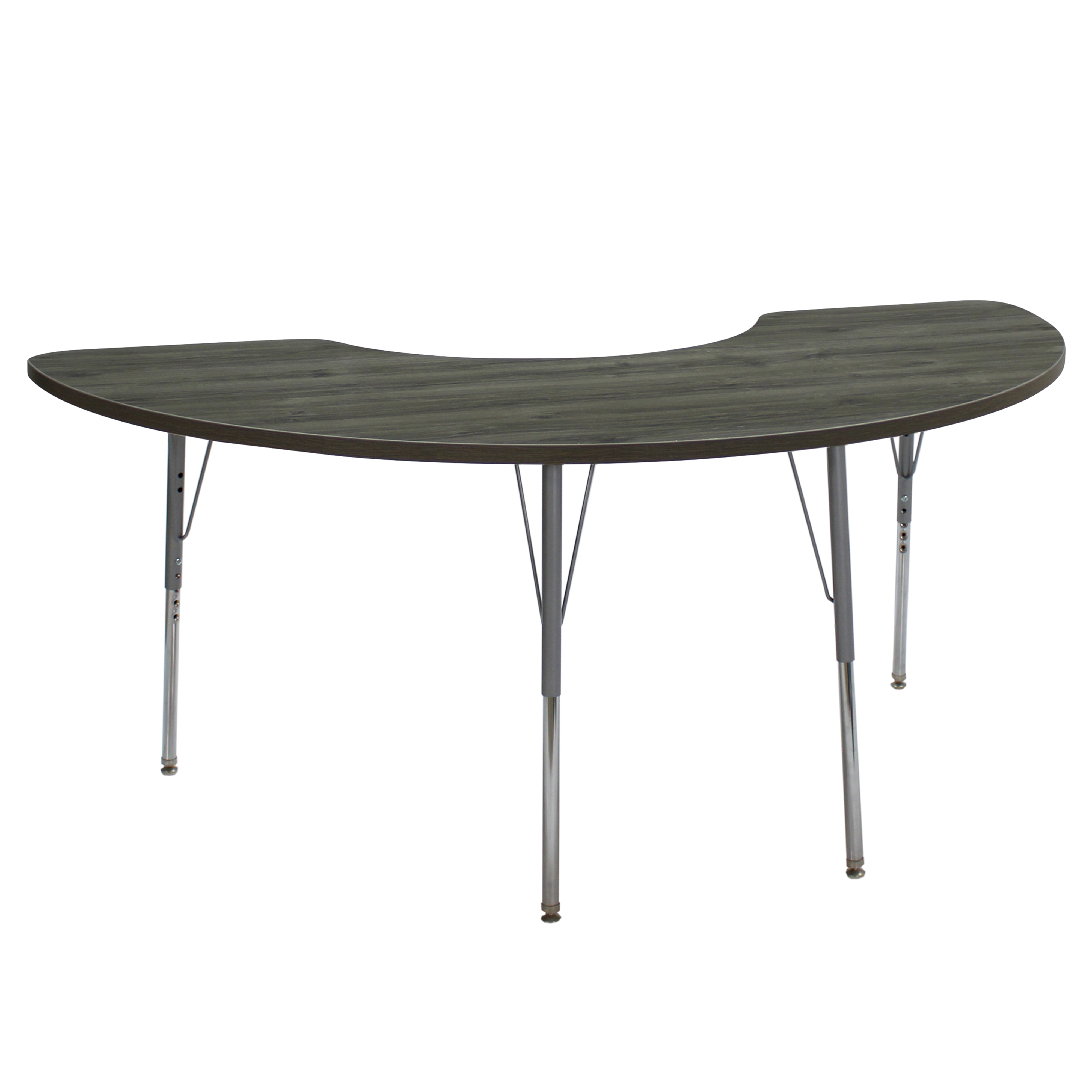 36" x 72" Half Moon La Madera Activity Table with Standard Legs - Gray Wood/Silver