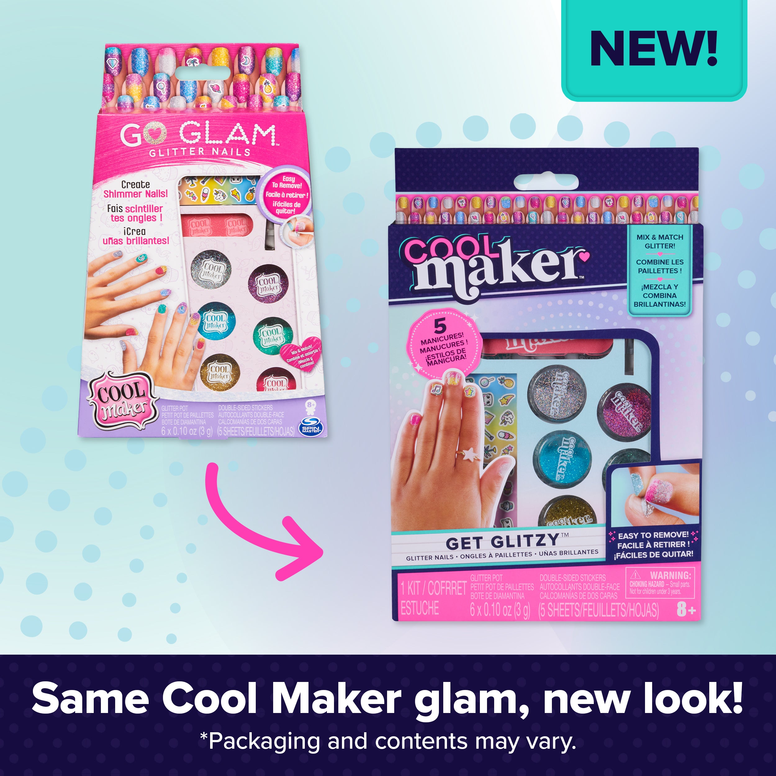 Cool Maker, Get Glitzy Glitter Nail Kit with 6 Colors & Stickers for 5 DIY Manicures Packaging May Vary, Arts and Crafts for Kids Ages 8 and up