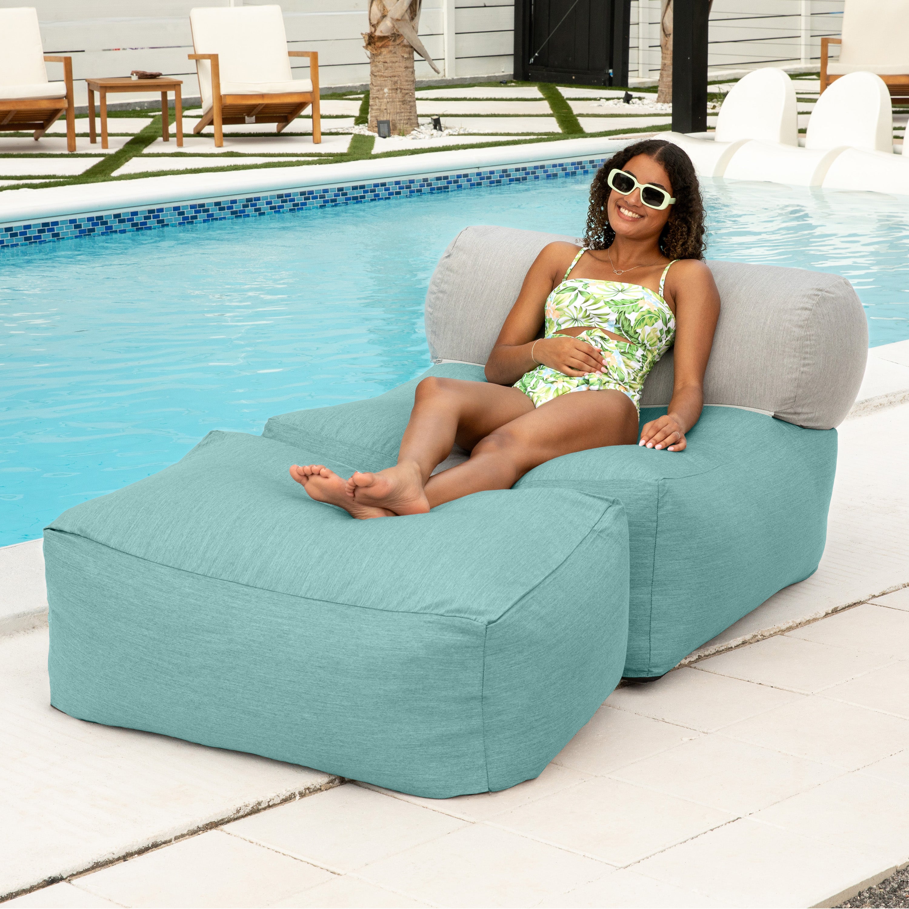 Jaxx Tybee Large Outdoor Lounge w/ Bolster and Ottoman - Sunbrella Breeze