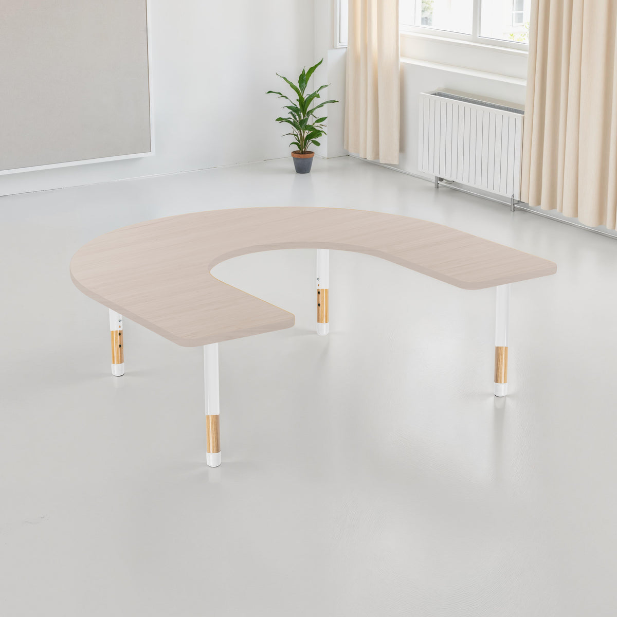 60" x 66" Horseshoe Thermofused Activity Table with Adjustable Chunky Wood Legs - Asian Sand/White/Natural