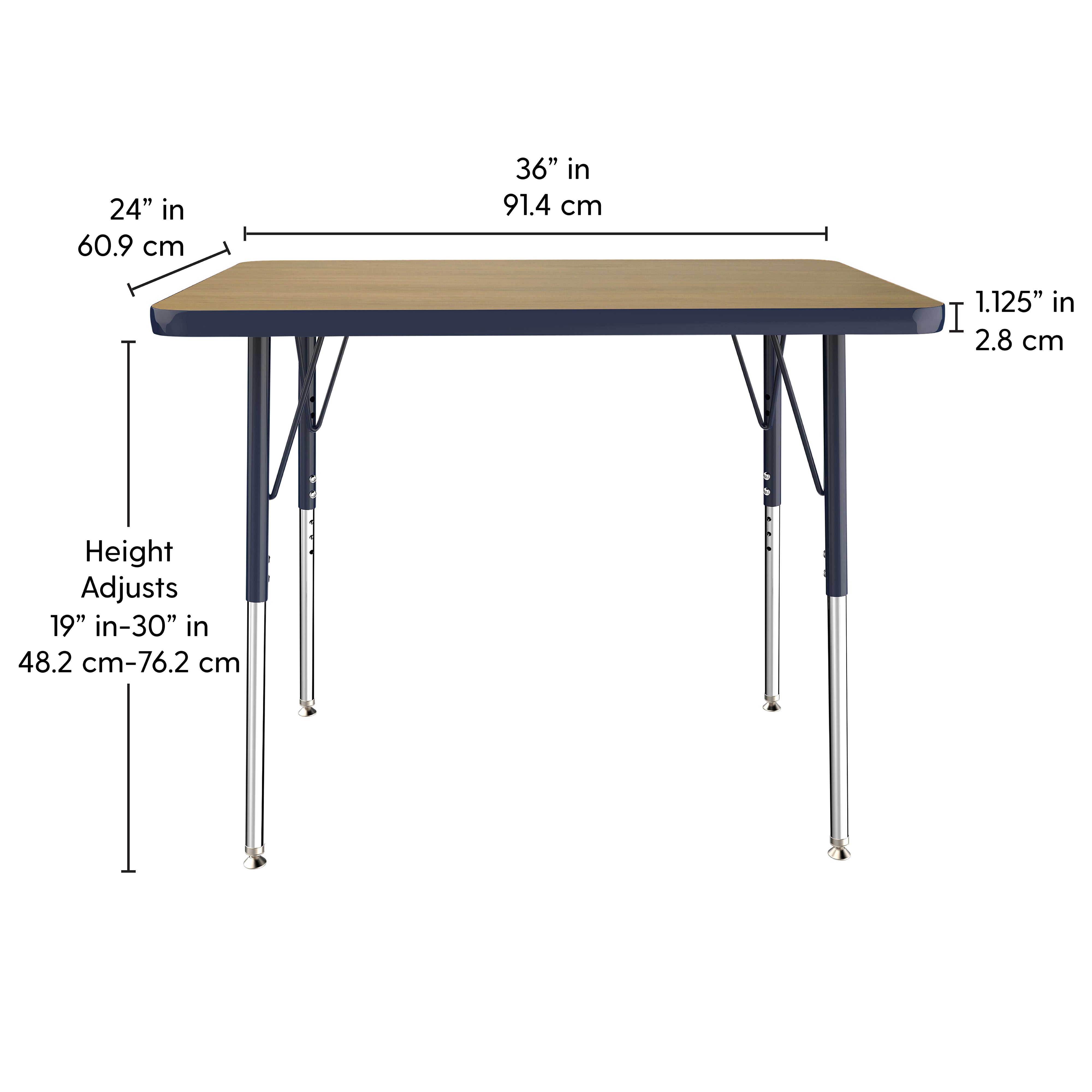 24" x 36" Rectangle T-Molding Activity Table with Adjustable Standard Swivel Glide Legs - Pasadena Oak/Black