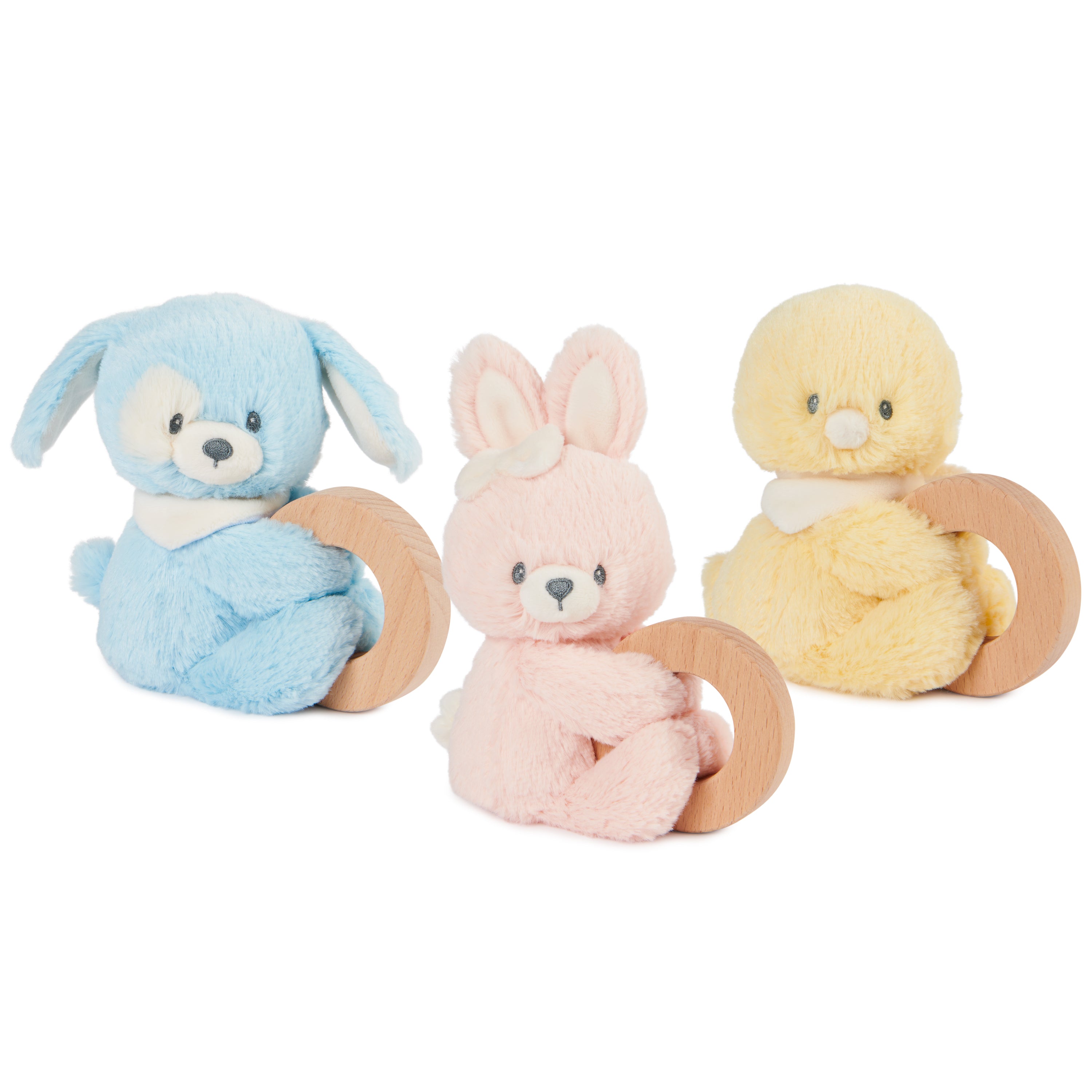 GUND Baby Sustainable Ring Rattle CDU, Stuffed Animals Made from 100% Recycled Plush Materials, Wooden Rattles for Babies and Newborns, Assorted Colors, 5”