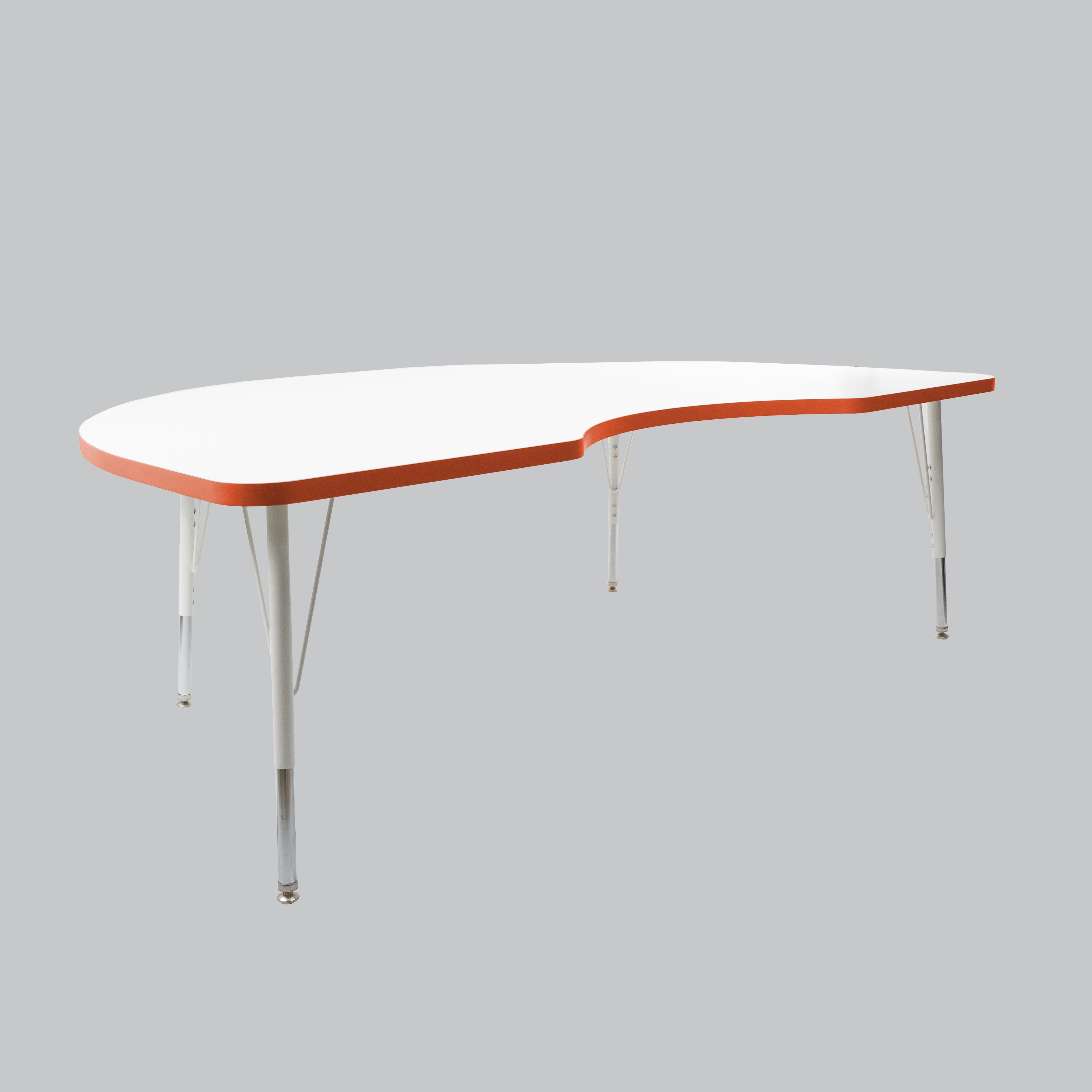 48" x 72" Kidney Thermofused Activity Table with Adjustable Standard Swivel Glide Legs - White/Tangerine/White
