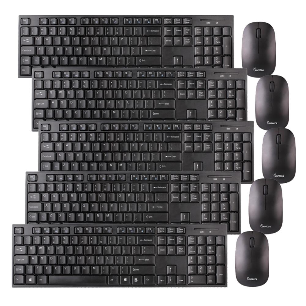 Impecca 5-Pack Wireless Keyboard and Mouse Combo, Spill-Resistant, Low Power Consumption (KB202WC5PKK) - Black