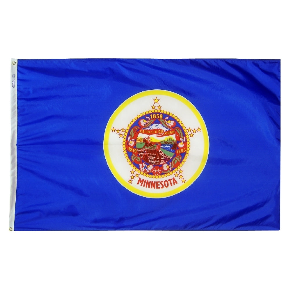 Minnesota State Flag 4x6 ft. Nylon SolarGuard Nyl-Glo 100% Made in USA to Official State Design Specifications.