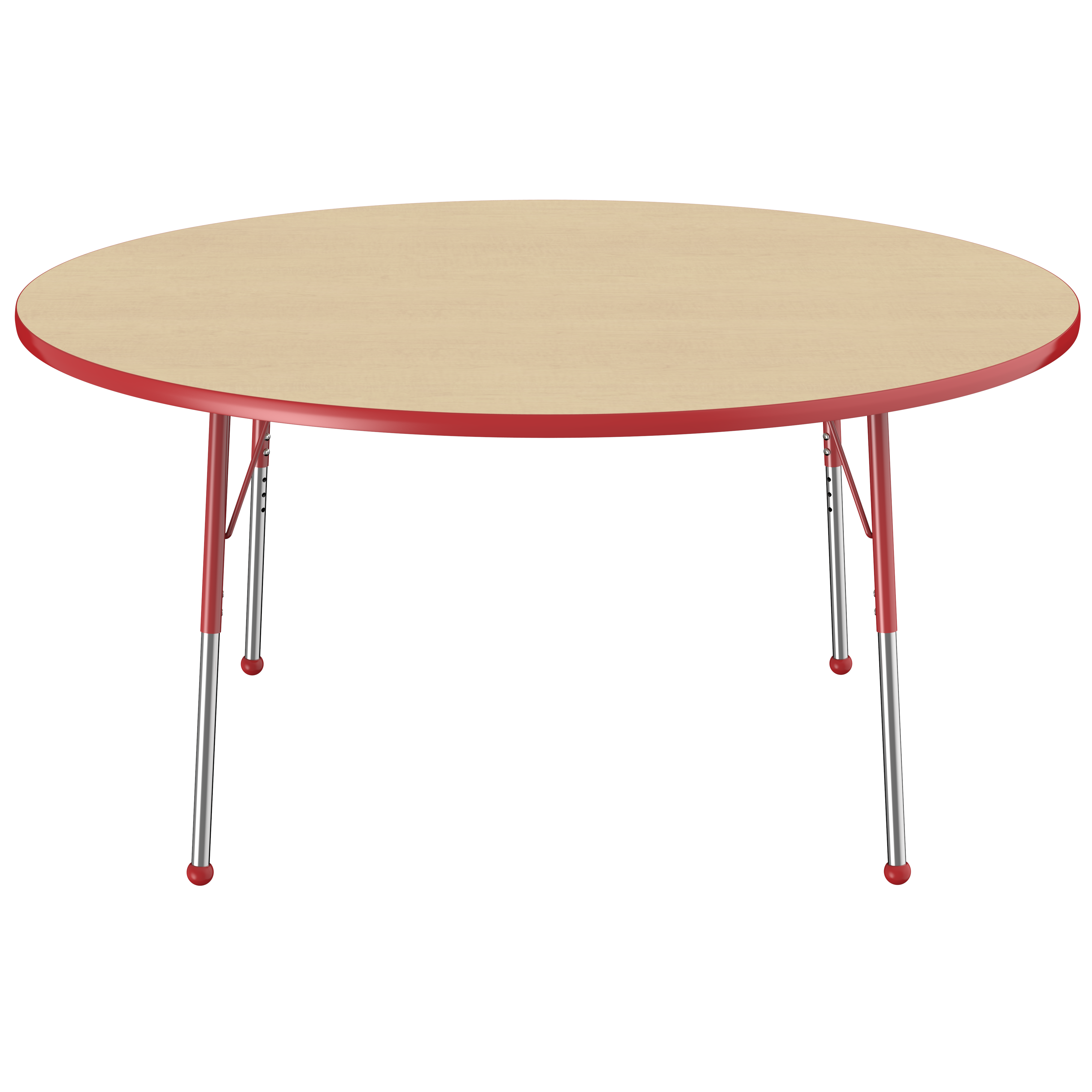 60" Round T-Molding Activity Table with Adjustable Standard Ball Glide Legs - Maple/Red
