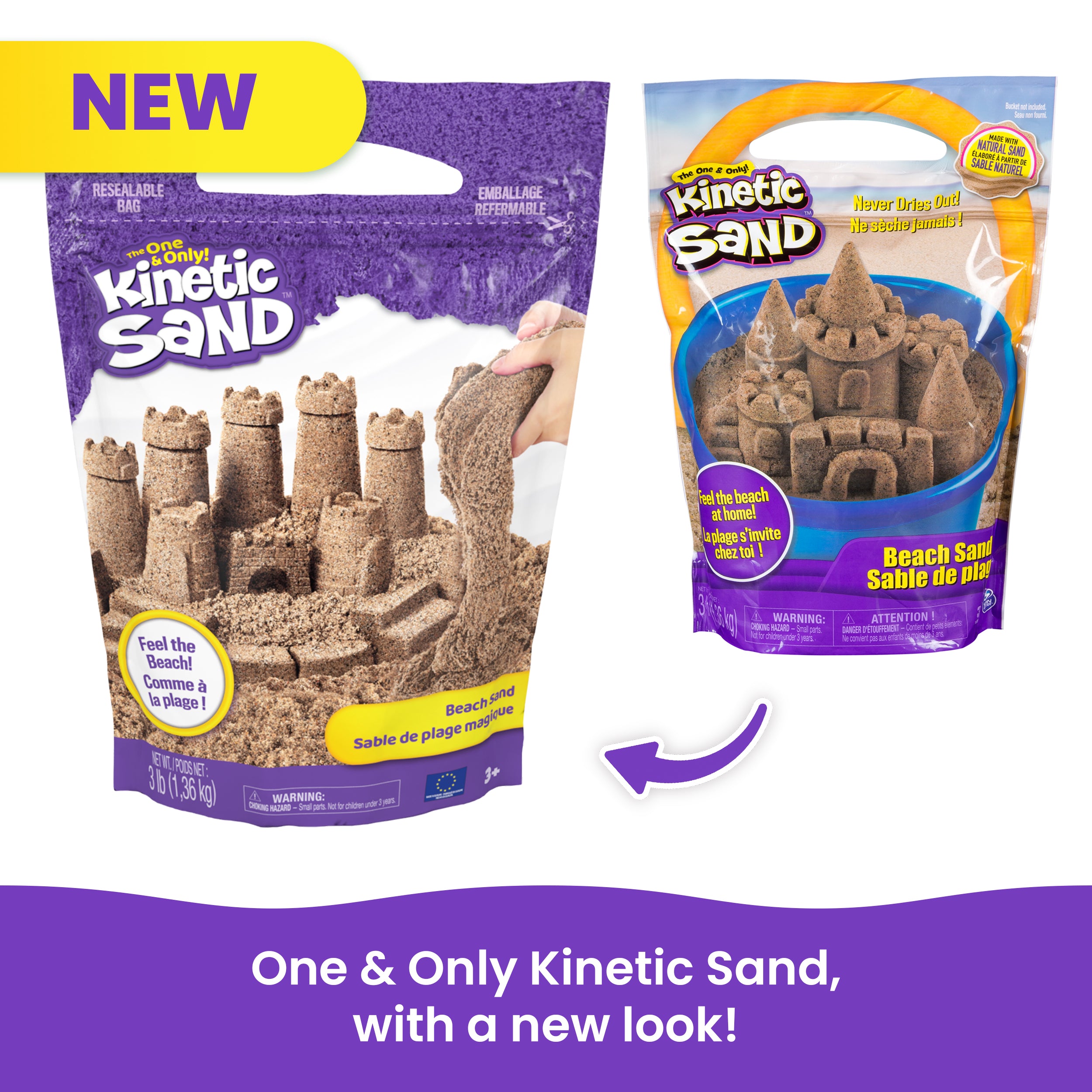 Kinetic Sand, 3lbs Beach Play Sand, Moldable Sensory Toys for Kids, Resealable Bag Packaging May Vary, for Ages 3 and up