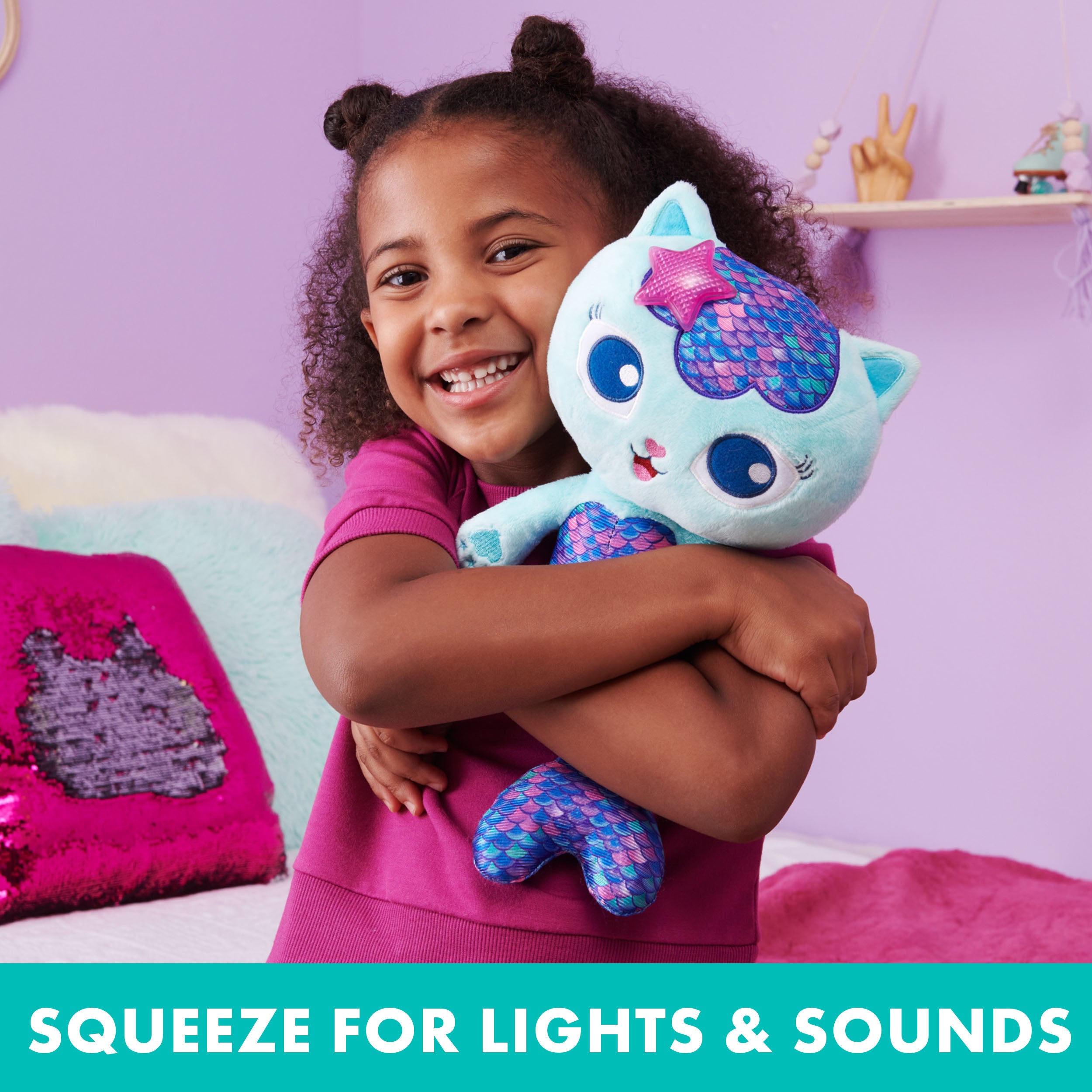 Gabby’s Dollhouse, 14-inch Interactive Talking MerCat Plush Kids Toys with Lights, Music and Phrases Stuffed Animals for Girls and Boys Ages 3 and up