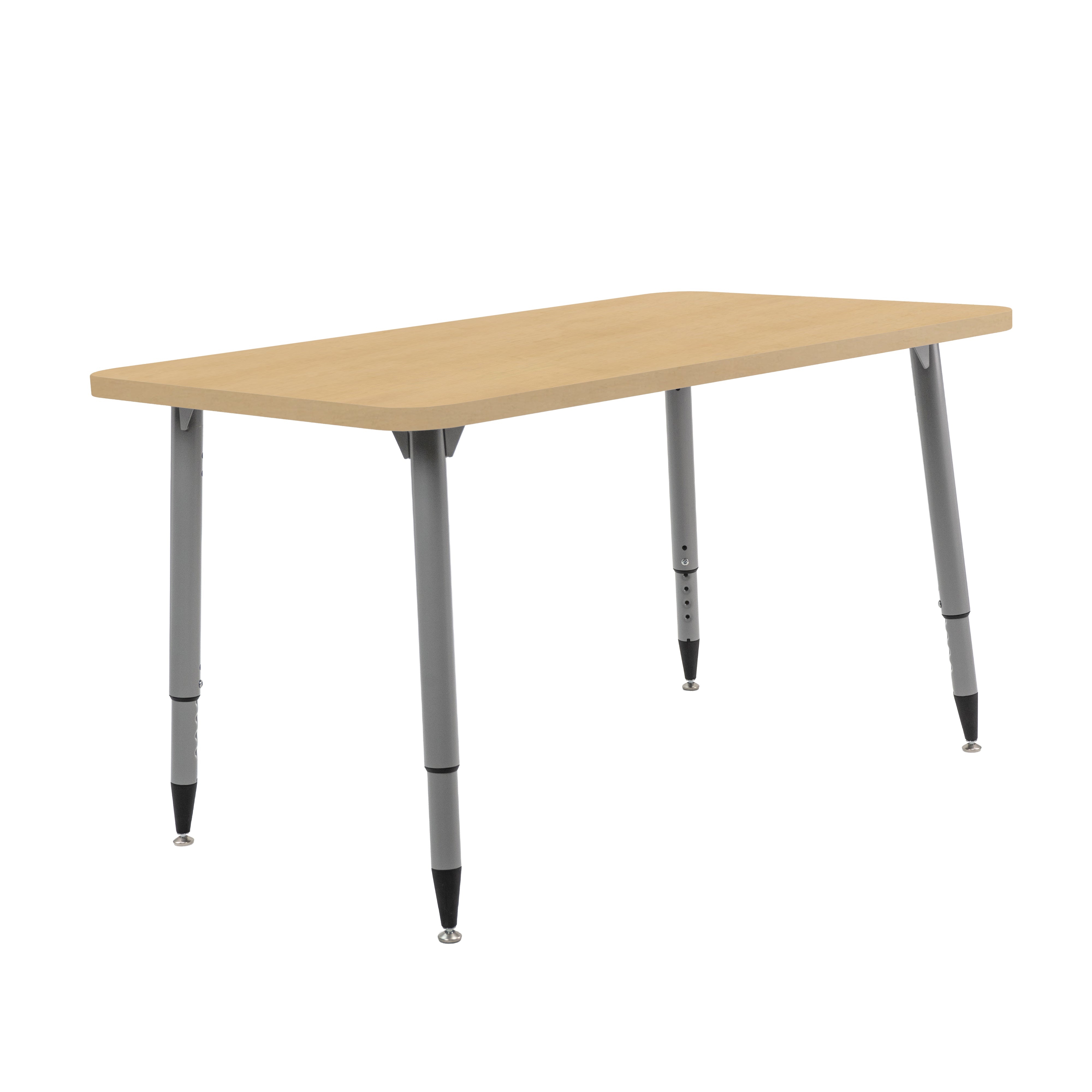 Adapte 30" x 48" Rectangle Woodgrain Activity Table with Adjustable Tapered Legs - Maple Grain/Silver