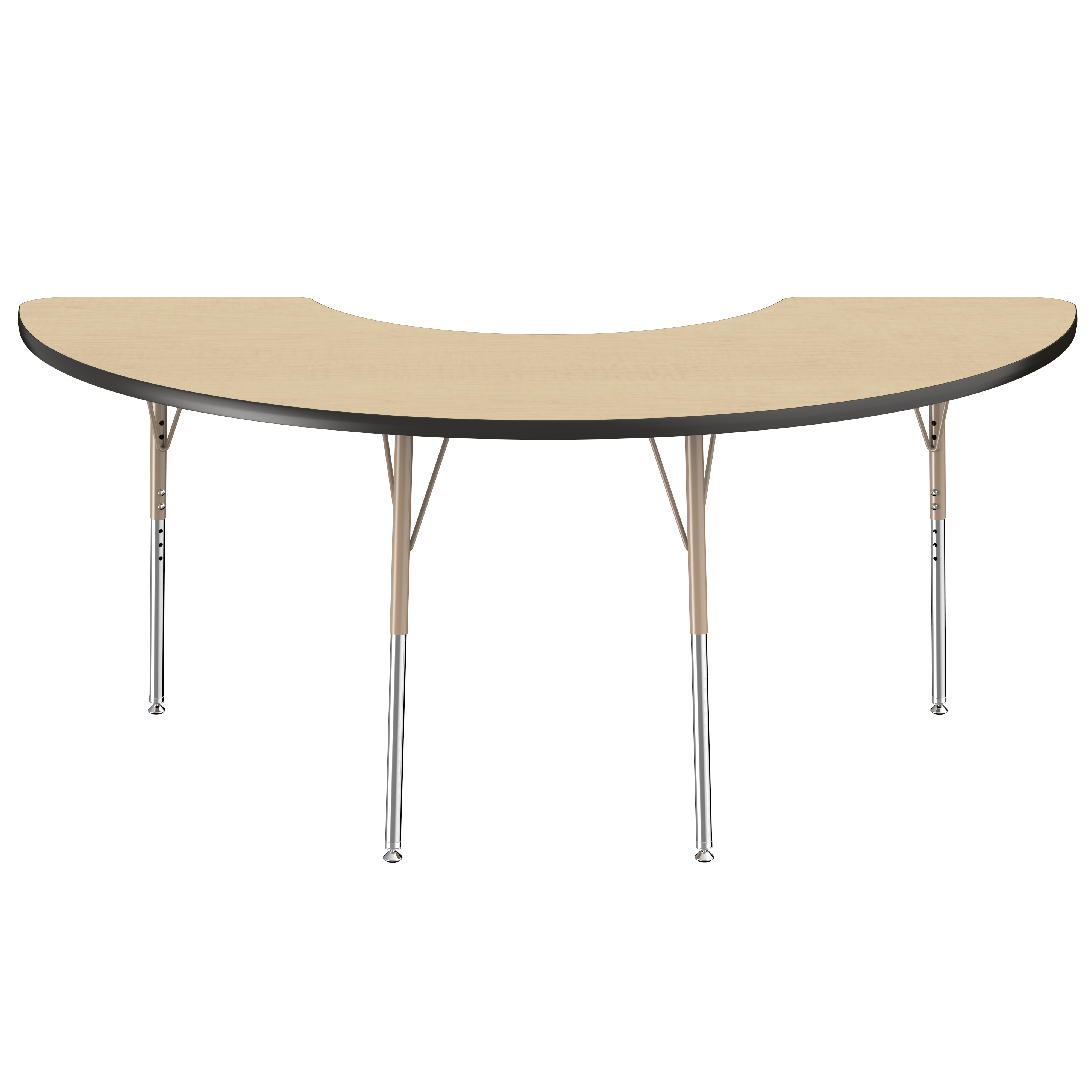 36" x 72" Half Moon T-Molding Activity Table with Adjustable Standard Swivel Glide Legs - Maple/Black/Sand