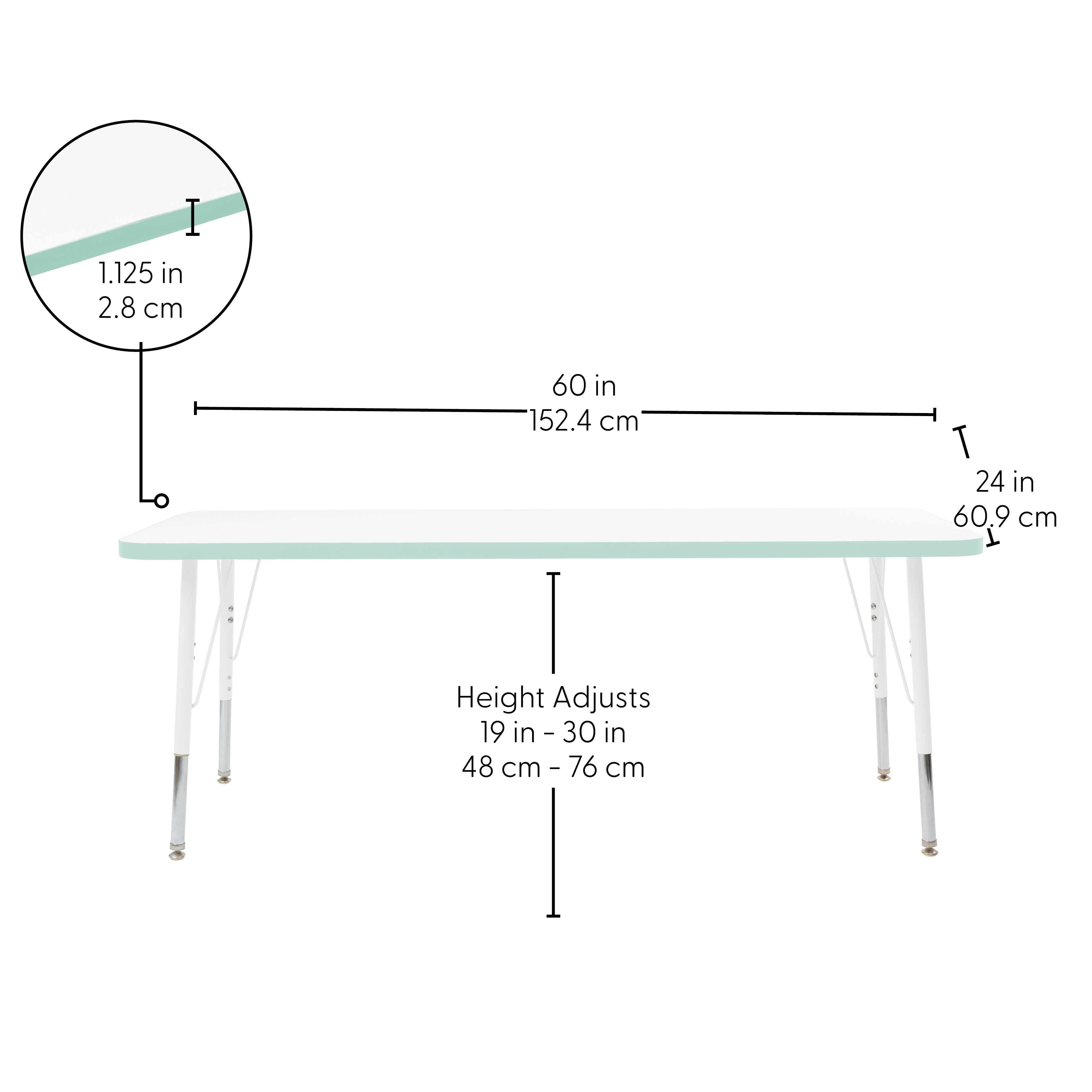 24" x 60" Rectangle Thermofused Activity Table with Adjustable Standard Swivel Glide Legs - White/Seafoam/White