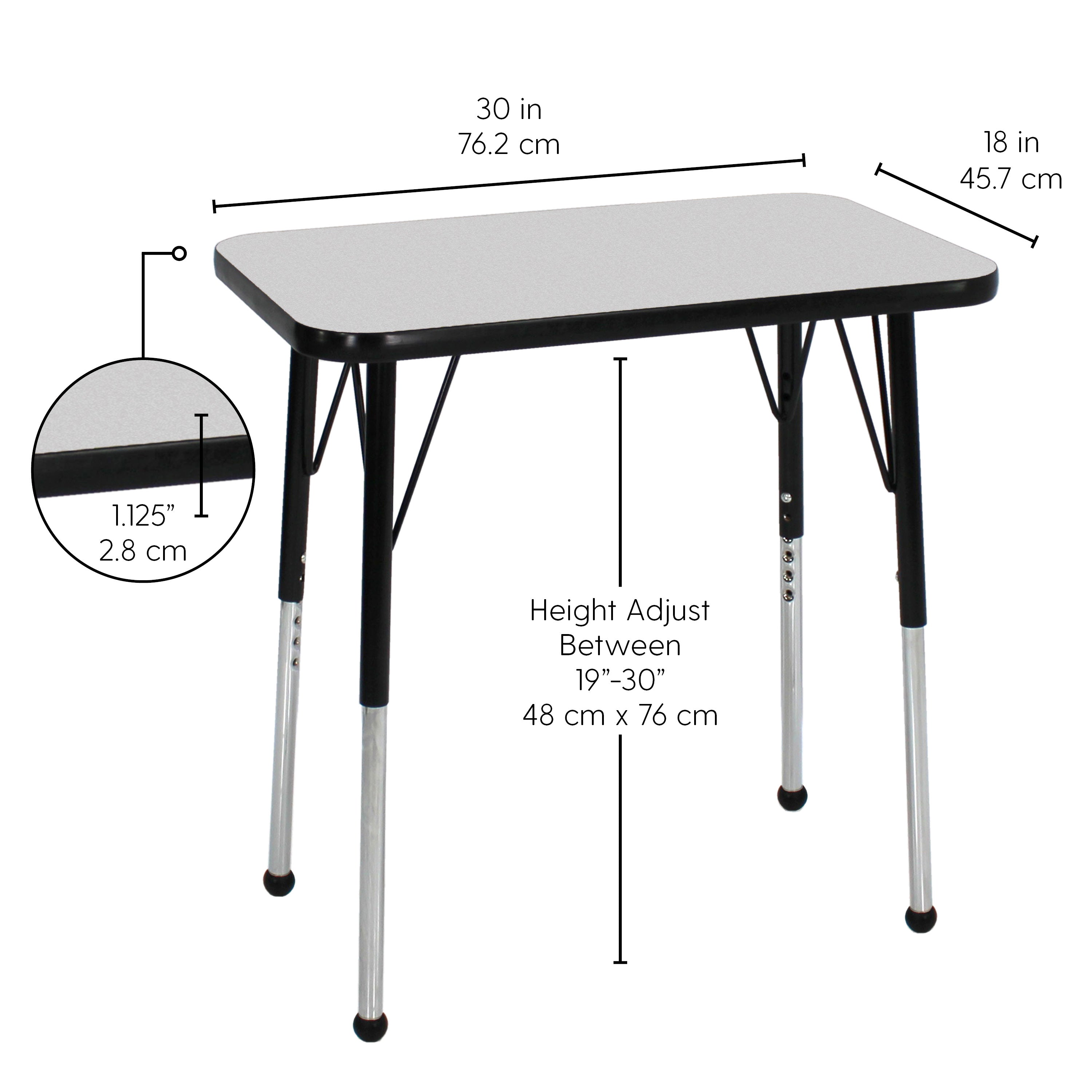 18" x 30" Rectangle T-Molding Activity Table with Adjustable Standard Ball Glide Legs - Gray/Black