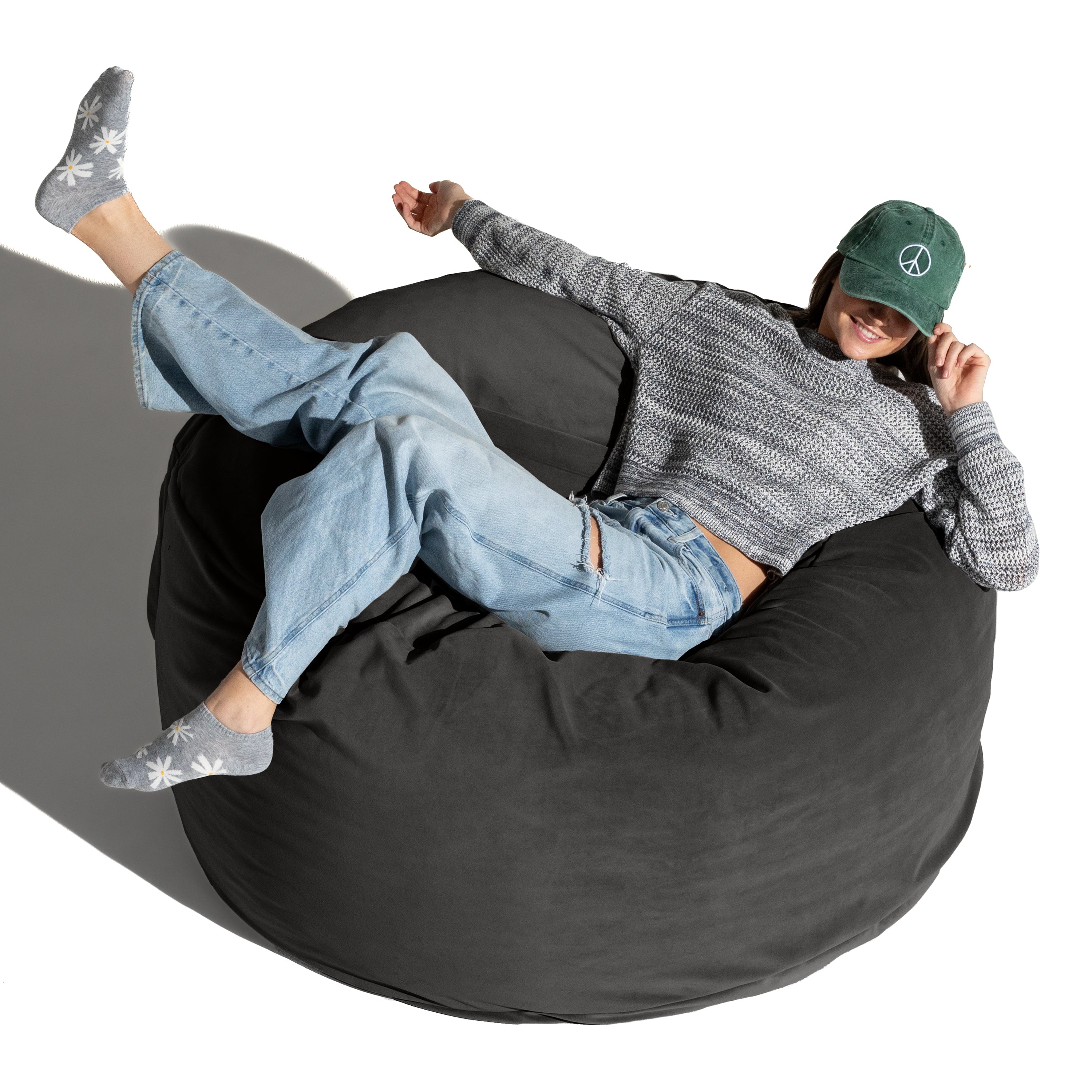 Jaxx 4 Foot Saxx - Large Round Bean Bag Chair for Adults - Lush Velvet Black