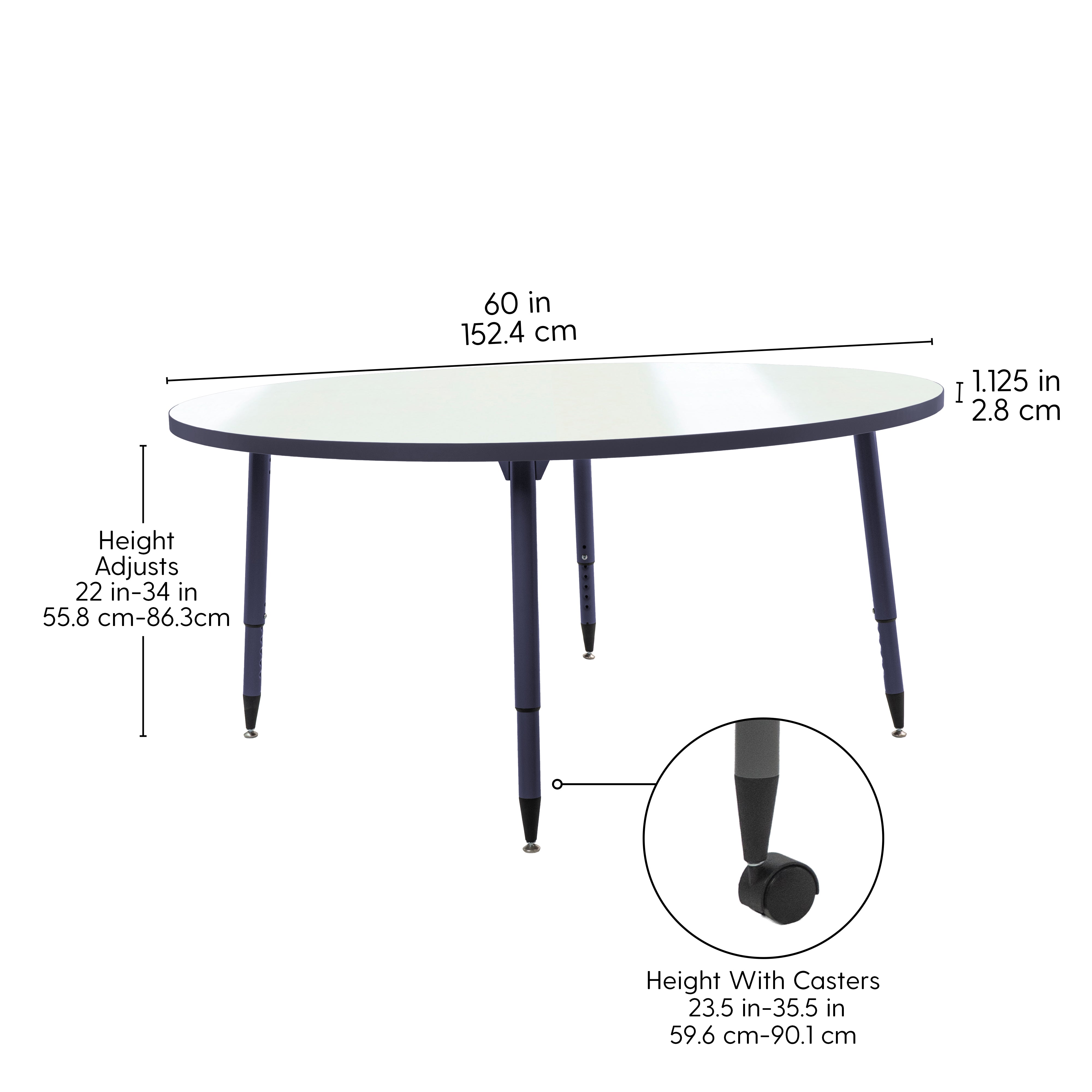 Adapte 60" Round Dry-Erase Activity Table with Adjustable Tapered Legs - Whiteboard/Navy
