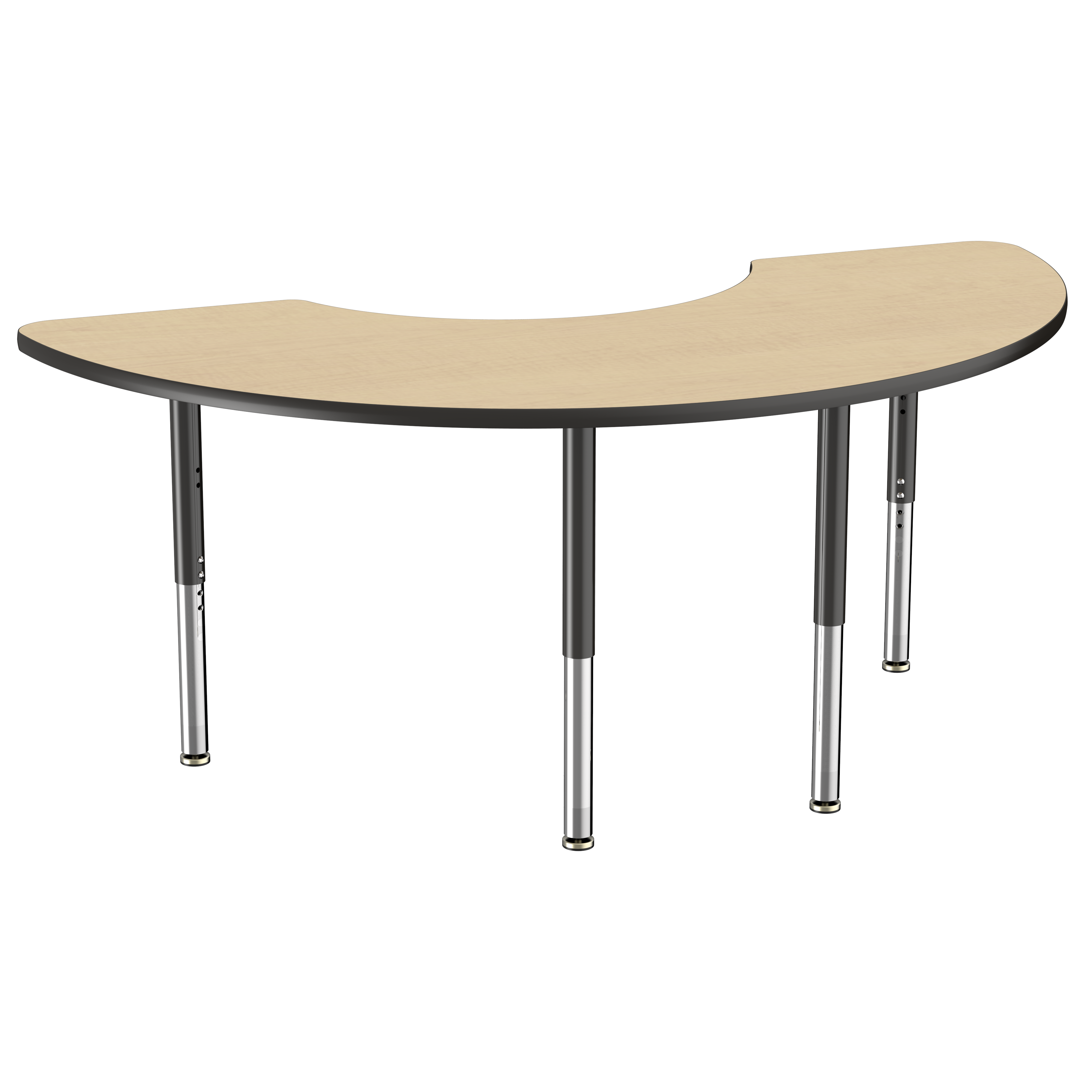 36" x 72" Half Moon T-Molding Activity Table with Adjustable Super Legs - Maple/Black