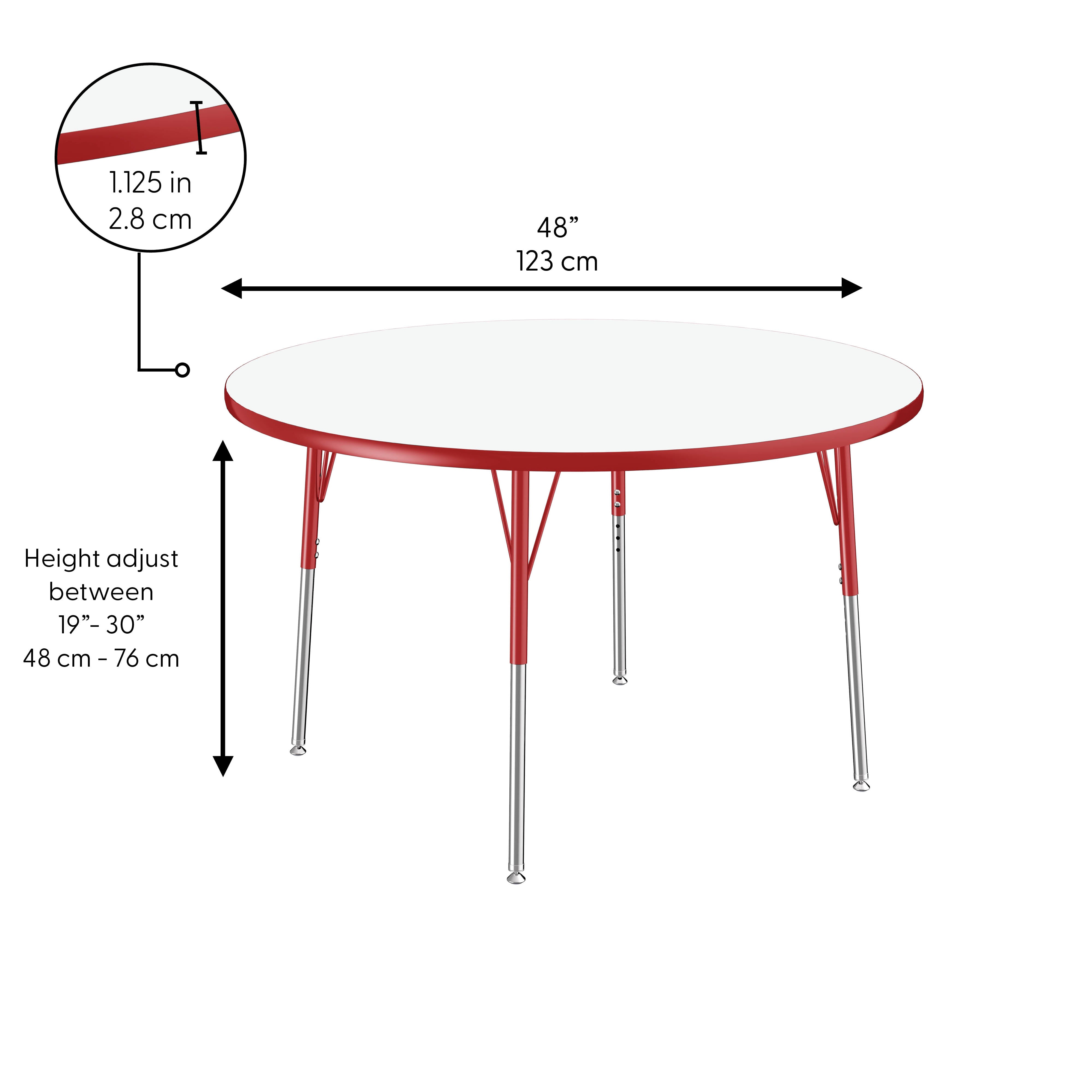 48" Round Collaborative Dry-Erase Activity Table with Adjustable Standard Swivel Glide Legs - Whiteboard/Red