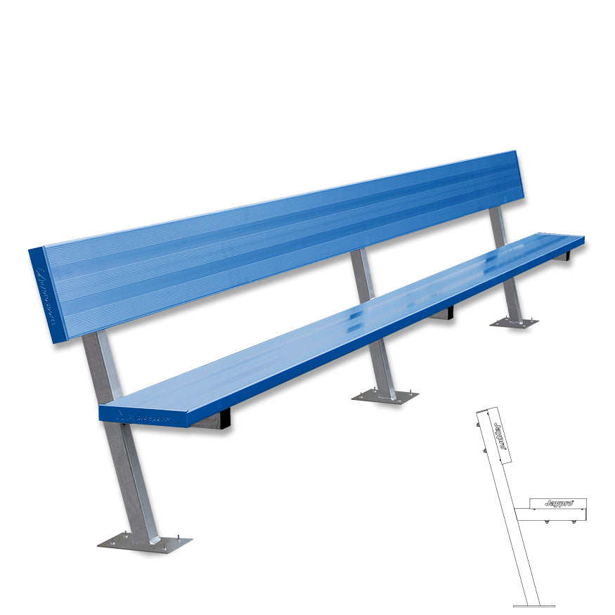 Player Bench with Seat Back - 15 ft. - Surface Mount  (Powder Coated)