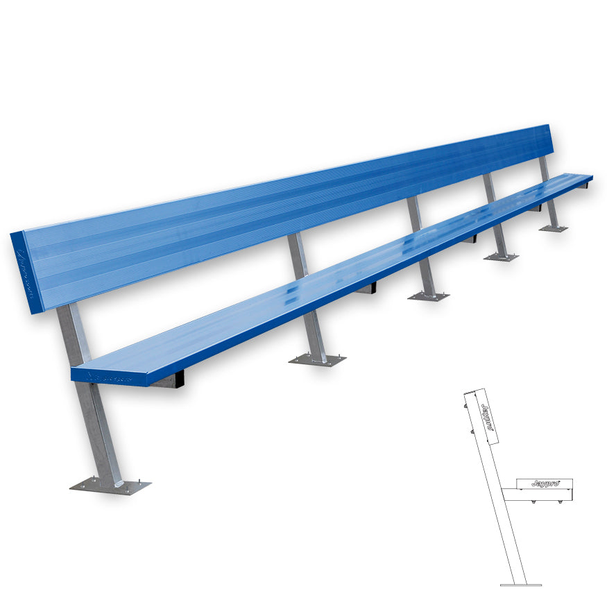 Player Bench with Seat Back - 27 ft. - Surface Mount  (Powder Coated)