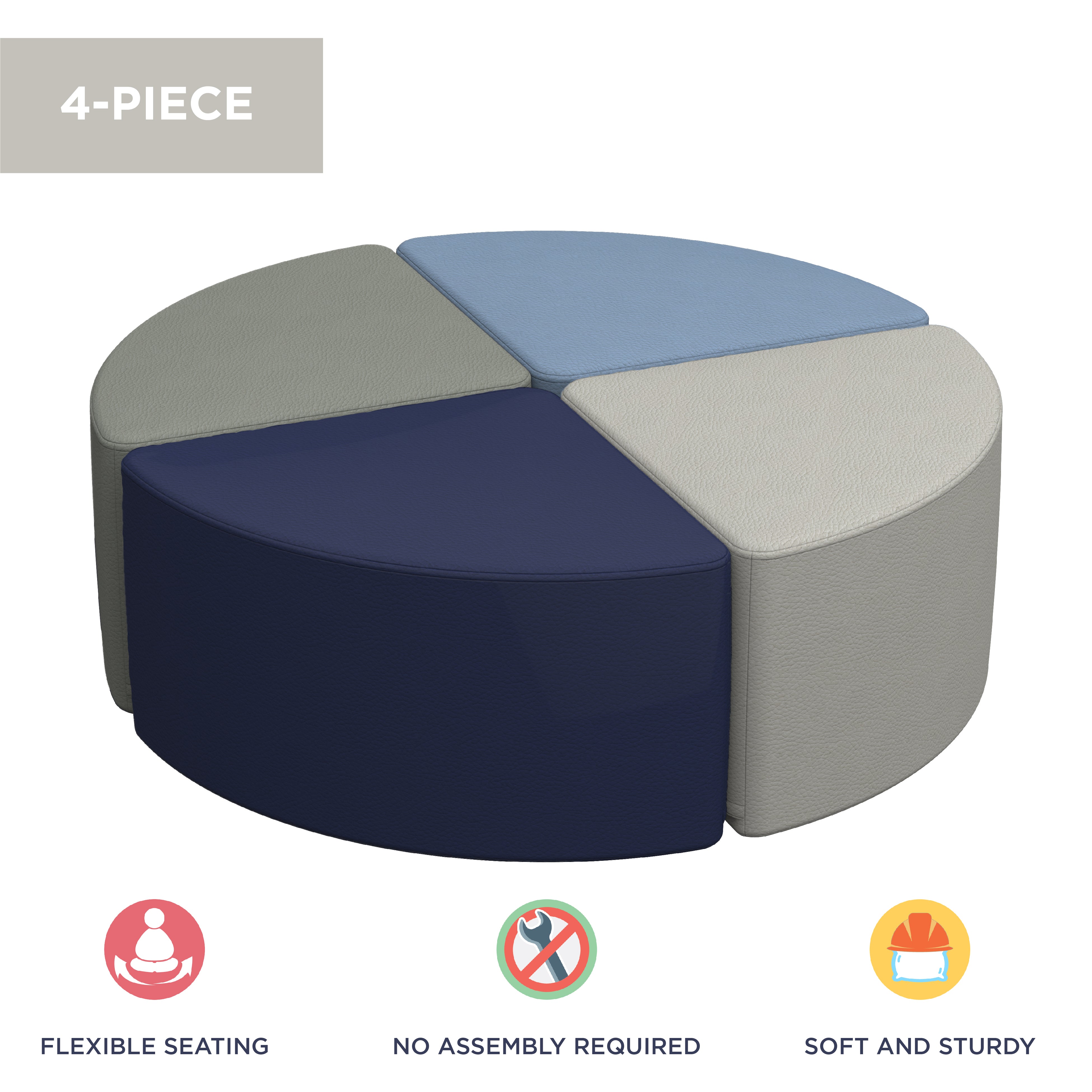 SoftScape Pie Ottoman 12" Height, 4-Piece - Navy/Powder Blue