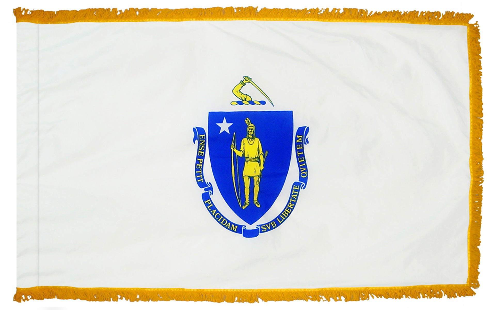 Massachusetts State Flag 3x5 ft. Nylon with Pole Sleeve and Gold Fringe for Parades, and Indoor Display