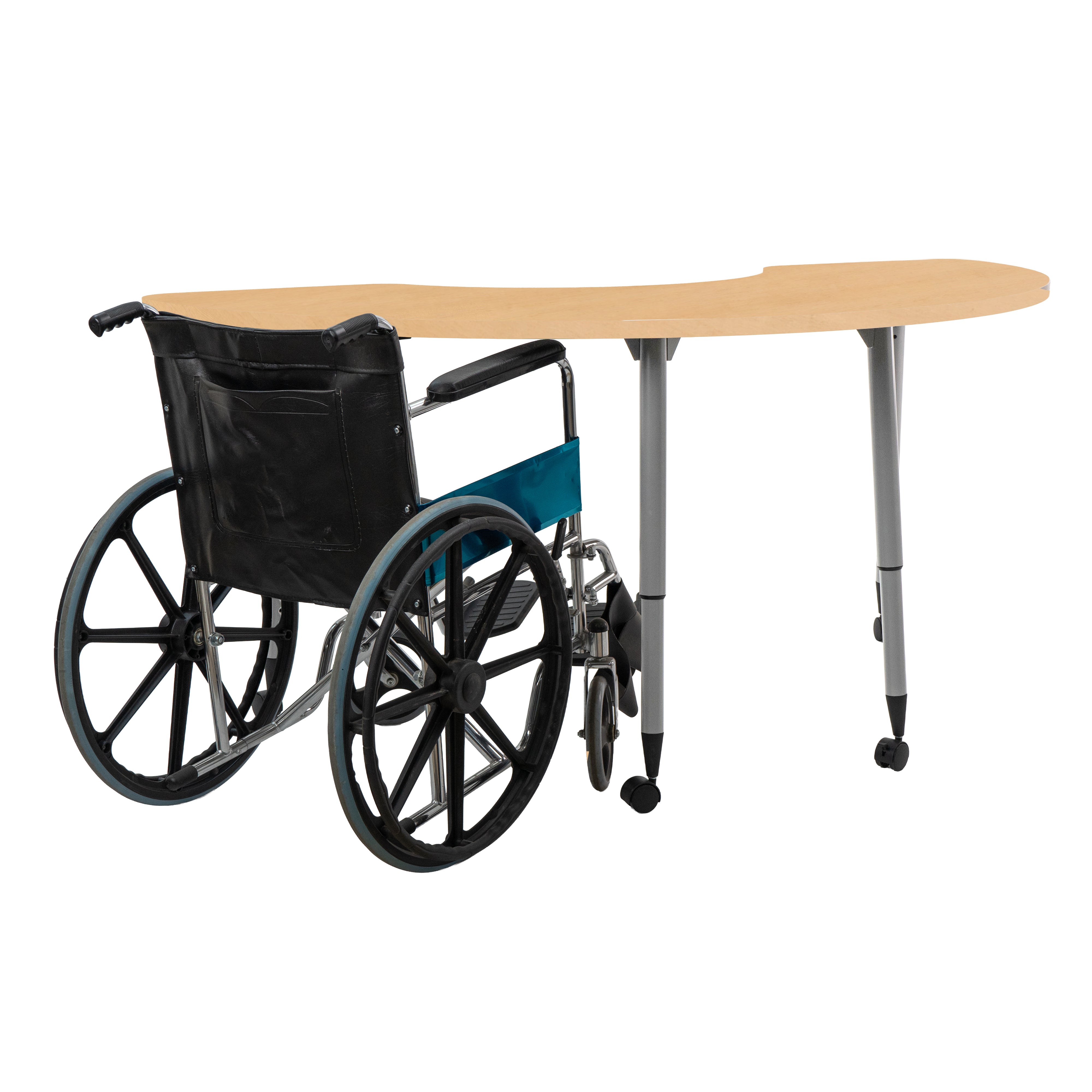 Adapte 36" x 72" Half Moon Woodgrain Activity Table with Adjustable Tapered Legs - Maple Grain/Silver