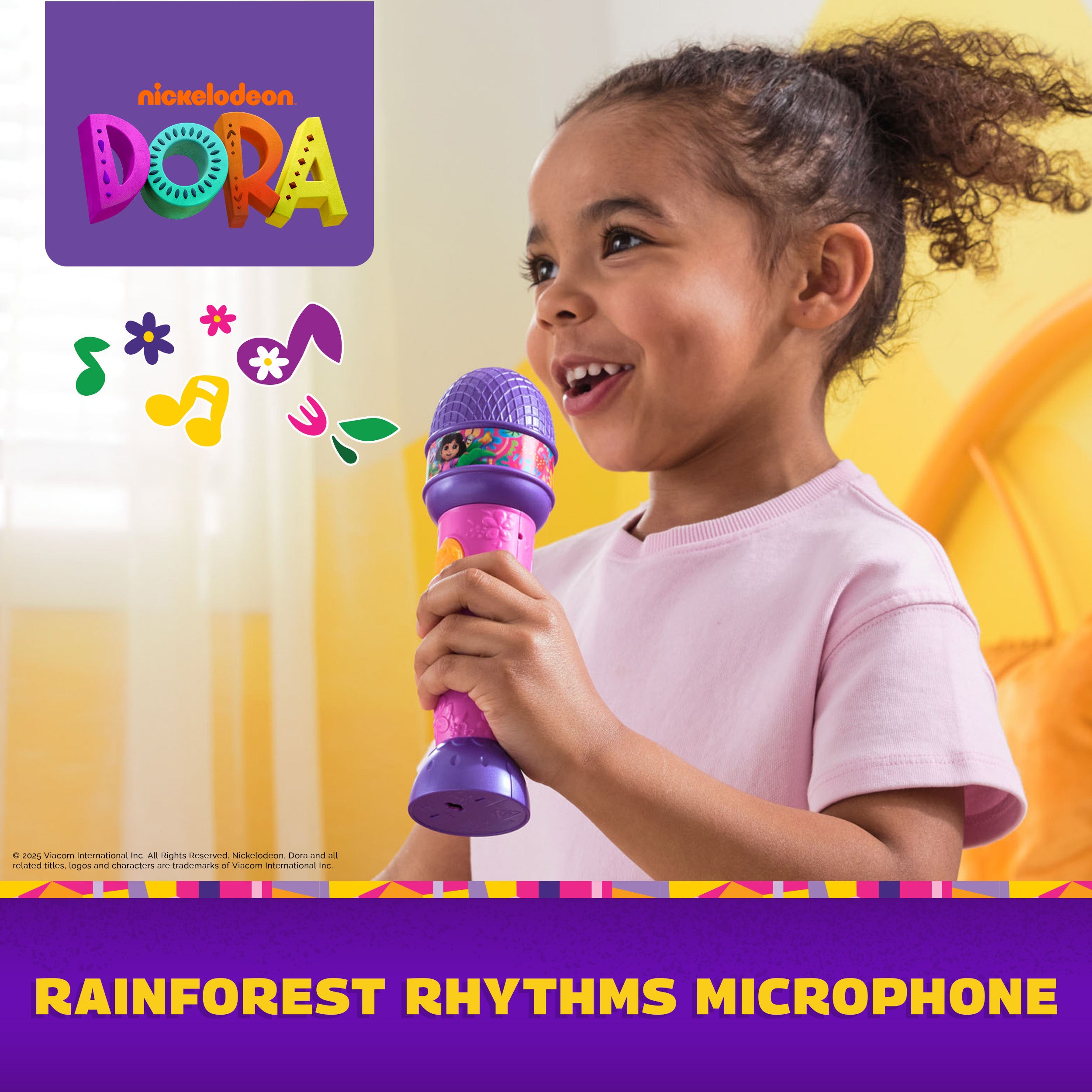 Dora, Rainforest Rhythms Microphone with Music, Sound Fx & Bilingual Phrases, Kids Toys for Girls & Boys Ages 3 and Up