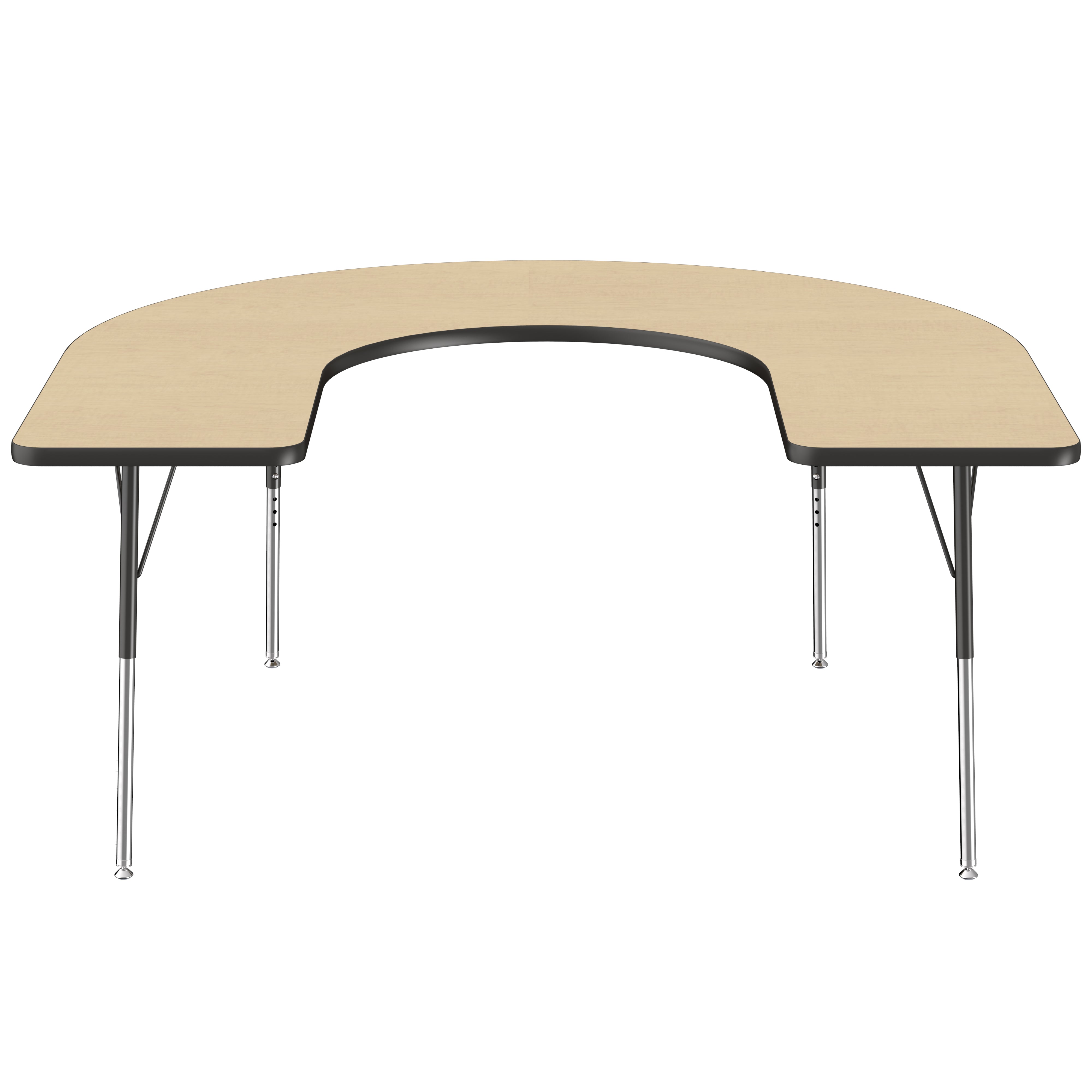 60" x 66" Horseshoe Thermofused Activity Table with Adjustable Standard Swivel Glide Legs - Maple/Black