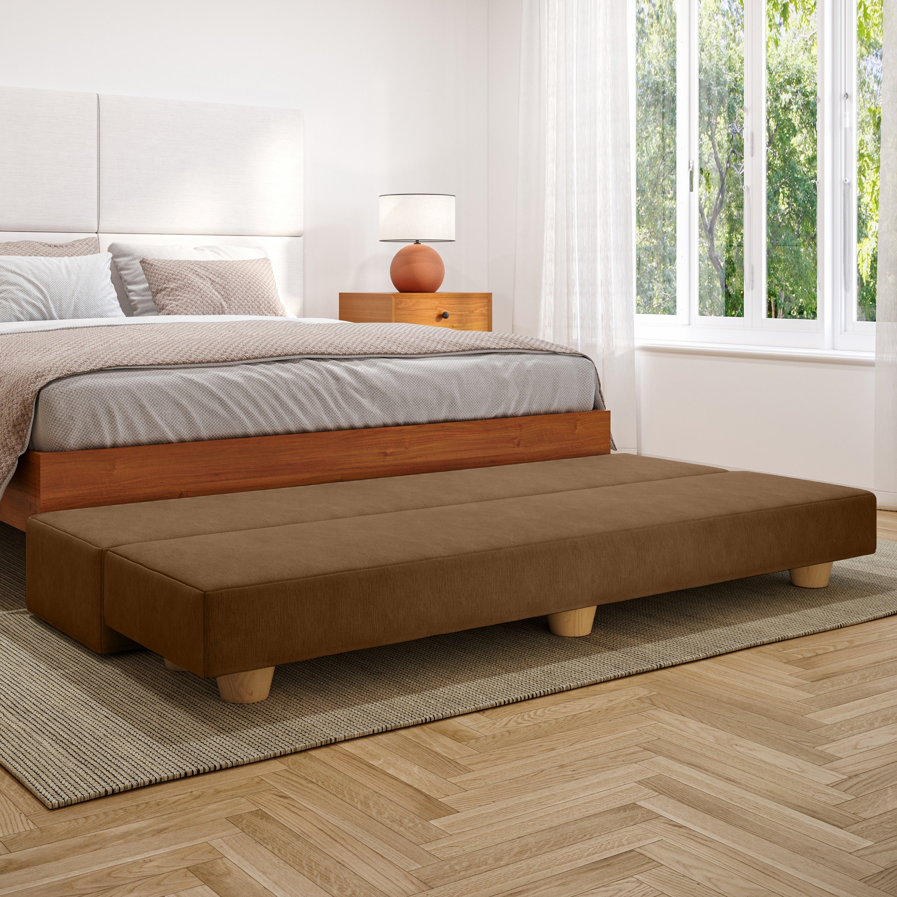 Jaxx Camden Convertible Bed Bench / Fold-Out Twin Guest Bed, Coffee