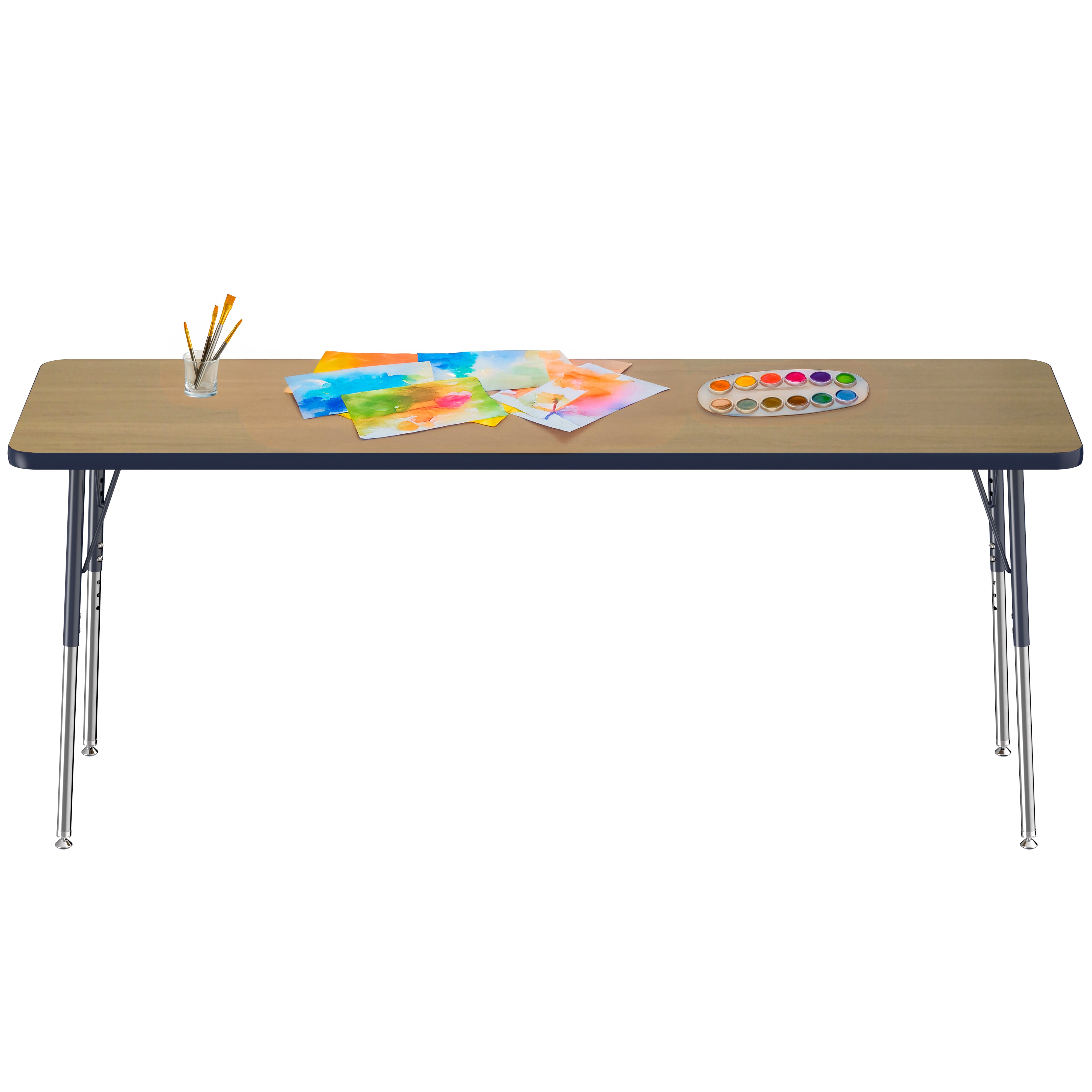 24" x 72" Rectangle T-Molding Activity Table with Adjustable Standard Swivel Glide Legs - Pasadena Oak/Navy