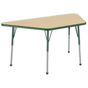 30" x 60" Trapezoid T-Molding Activity Table with Adjustable Standard Ball Glide Legs - Maple/Green