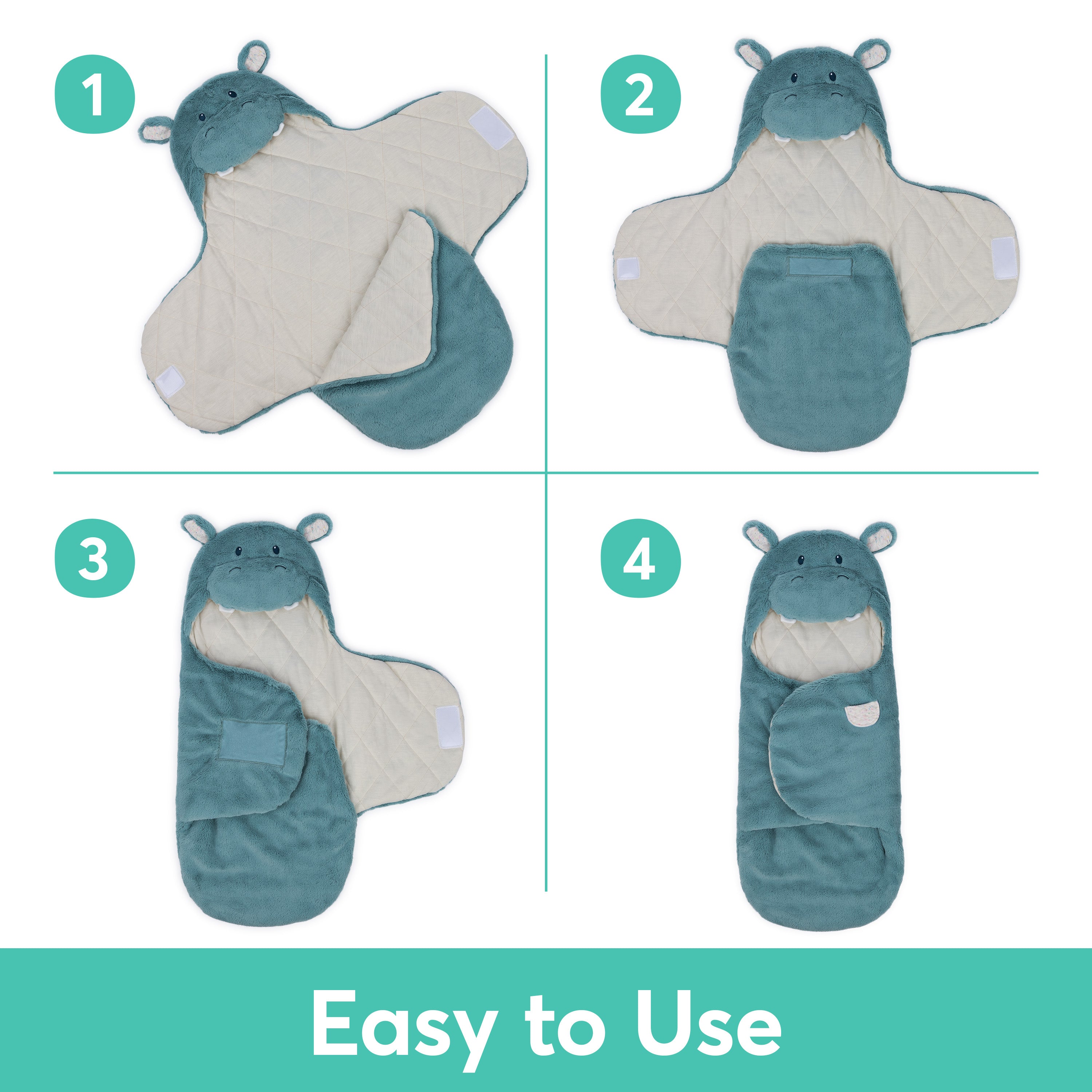 Baby GUND Oh So Snuggly Hippo Blanket Wrap, Plush Hooded Baby Blanket Wrap for Newborns, Blue/Cream, 26”
