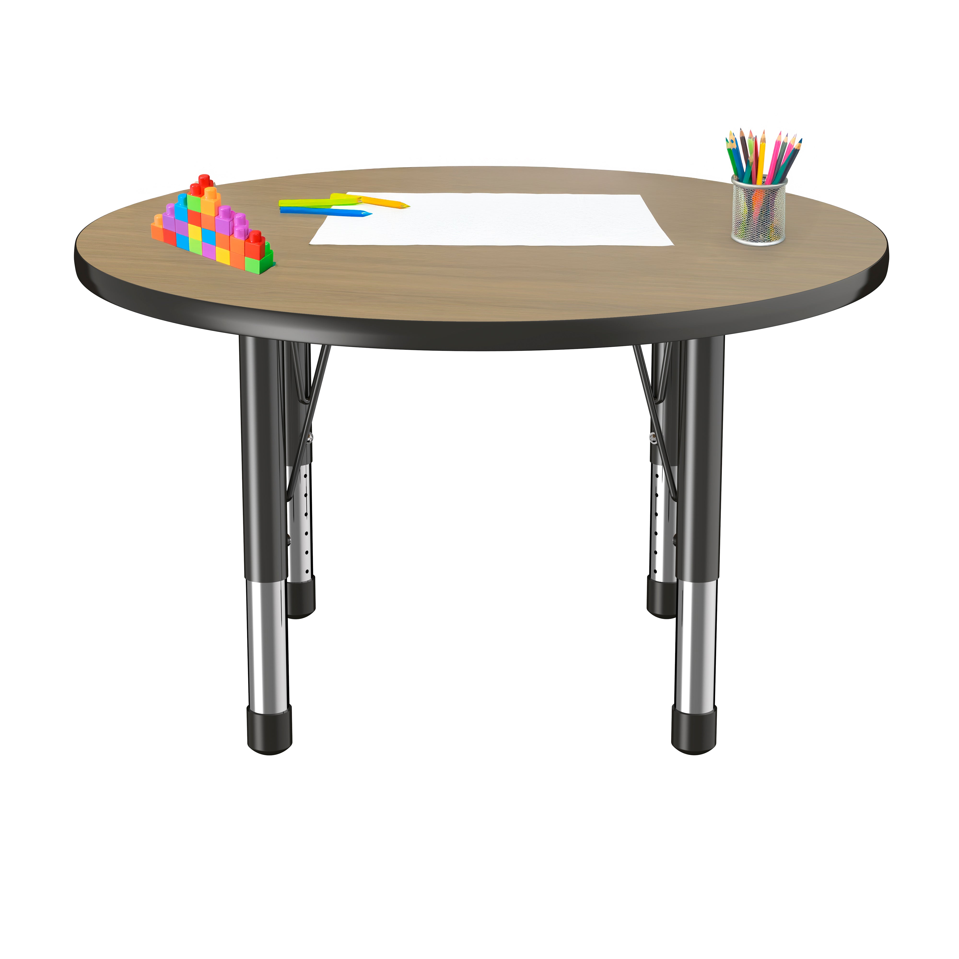 36" Round T-Molding Activity Table with Adjustable Chunky Legs - Pasadena Oak/Black