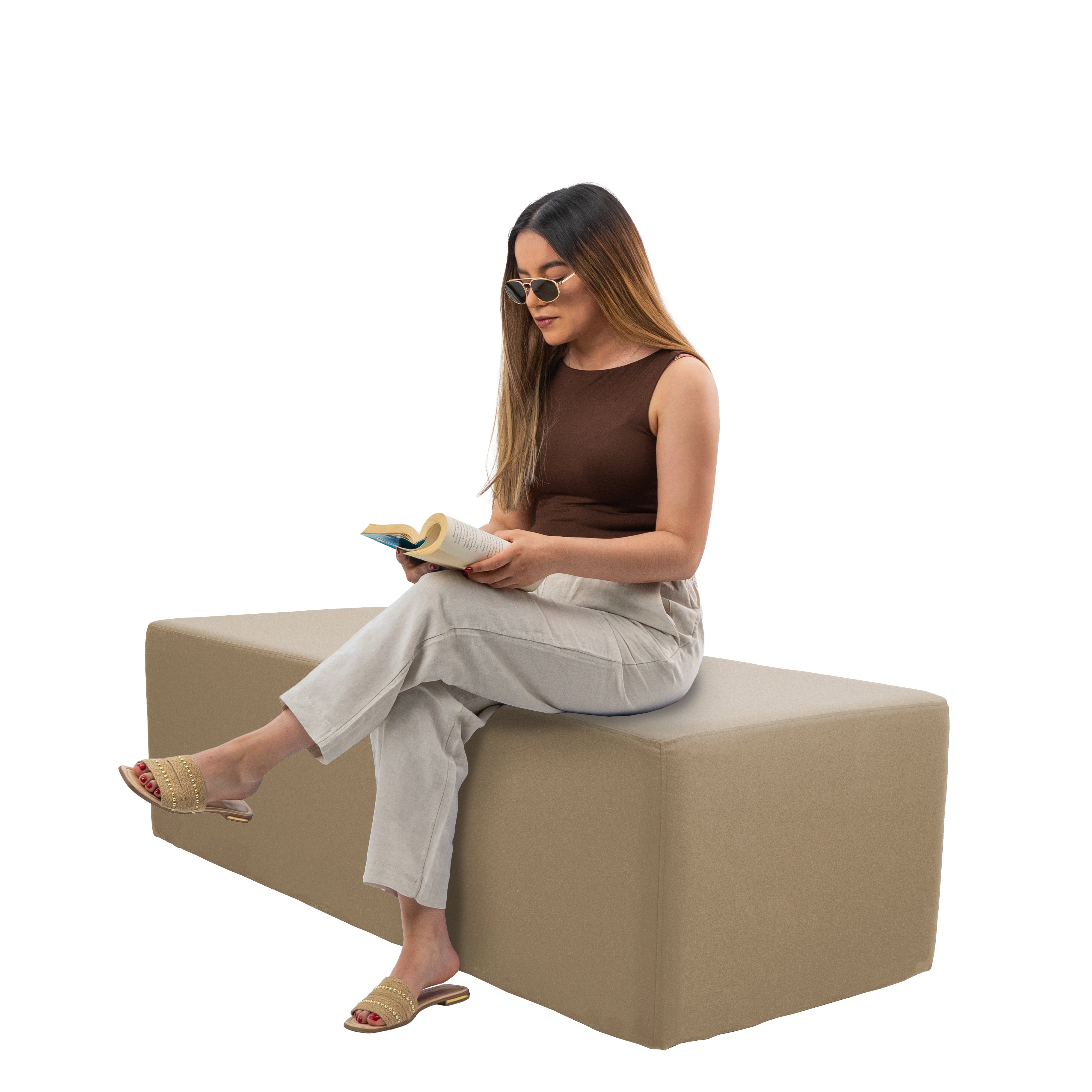 Outdoor 24" x 60" Rectangle Ottoman with Sunbrella®, 18" H - Spectrum Sand