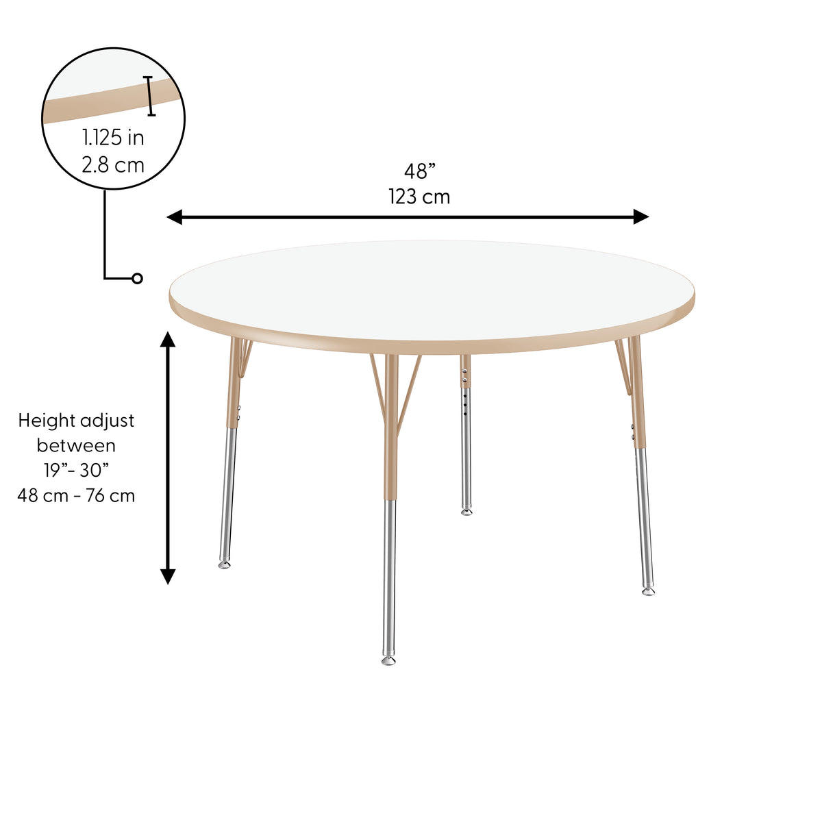 48" Round Dry-Erase Activity Table with Adjustable Standard Swivel Glide Legs - Whiteboard/Sand