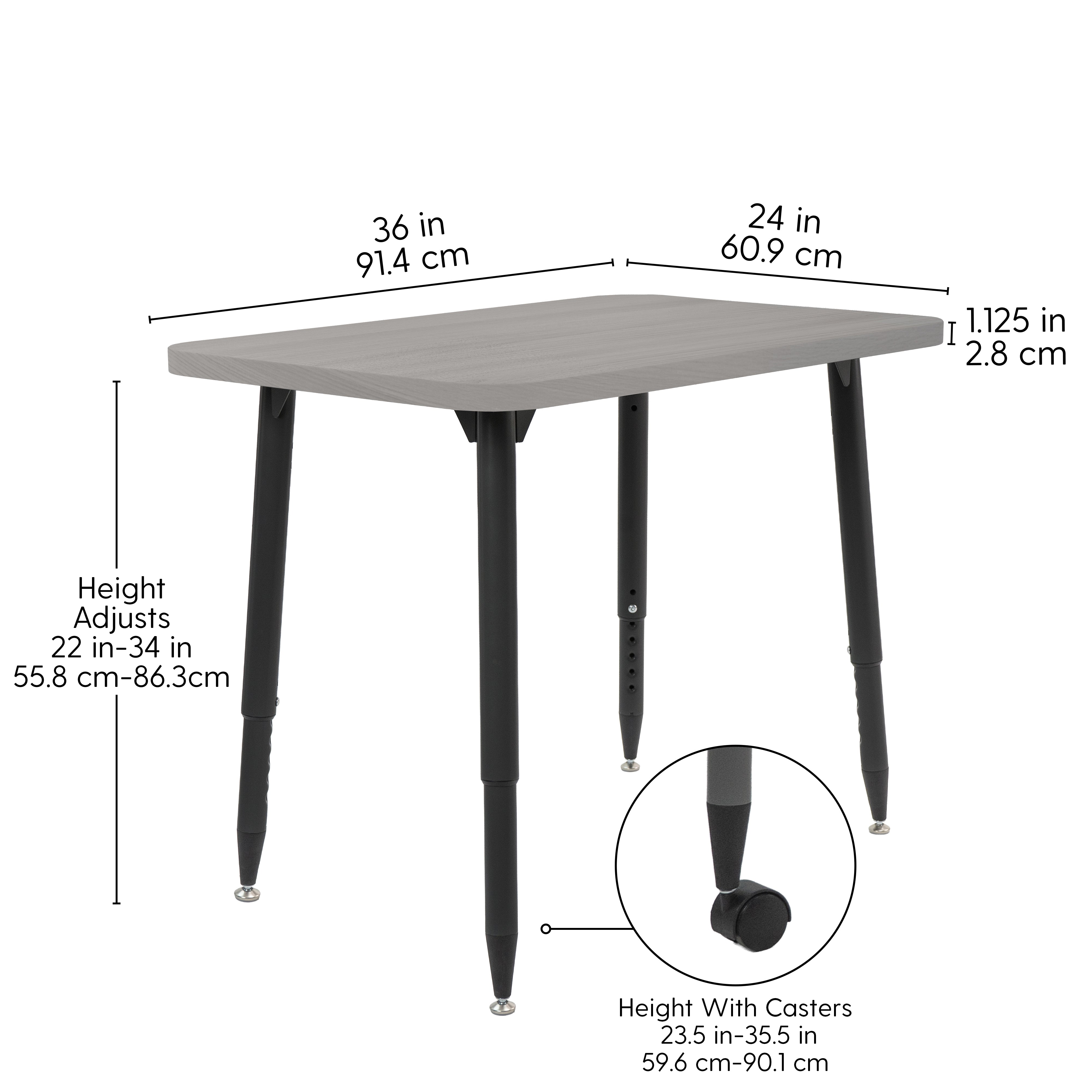 Adapte 24" x 36" Rectangle Woodgrain Activity Table with Adjustable Tapered Legs - Light Gray Wood/Black