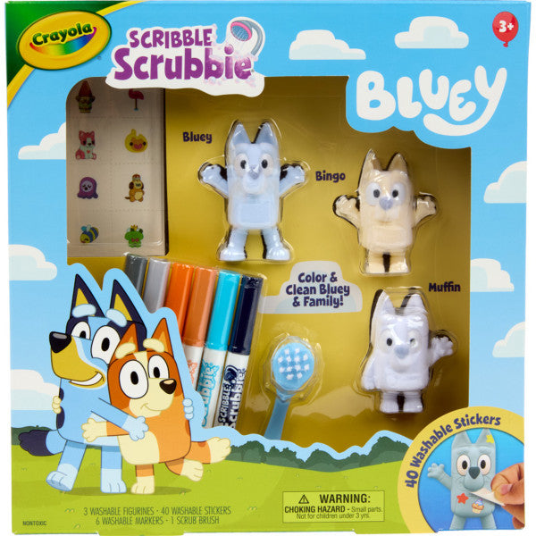 Crayola Scribble Scrubbies Deluxe Bluey Playset with Washable Stickers, Bluey Toys, Coloring Gift for Kids Ages 3 & Up