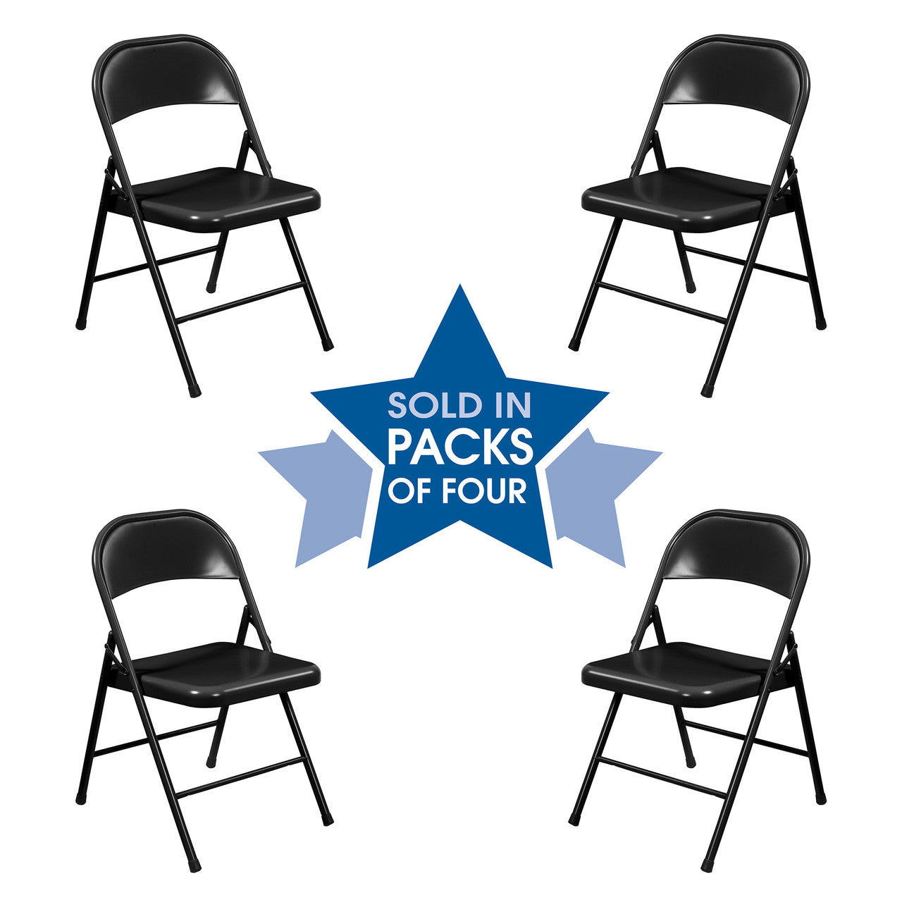 OfficeSource  Steel Folding Chairs - Set of 4 - Black