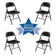 OfficeSource  Steel Folding Chairs - Set of 4 - Black