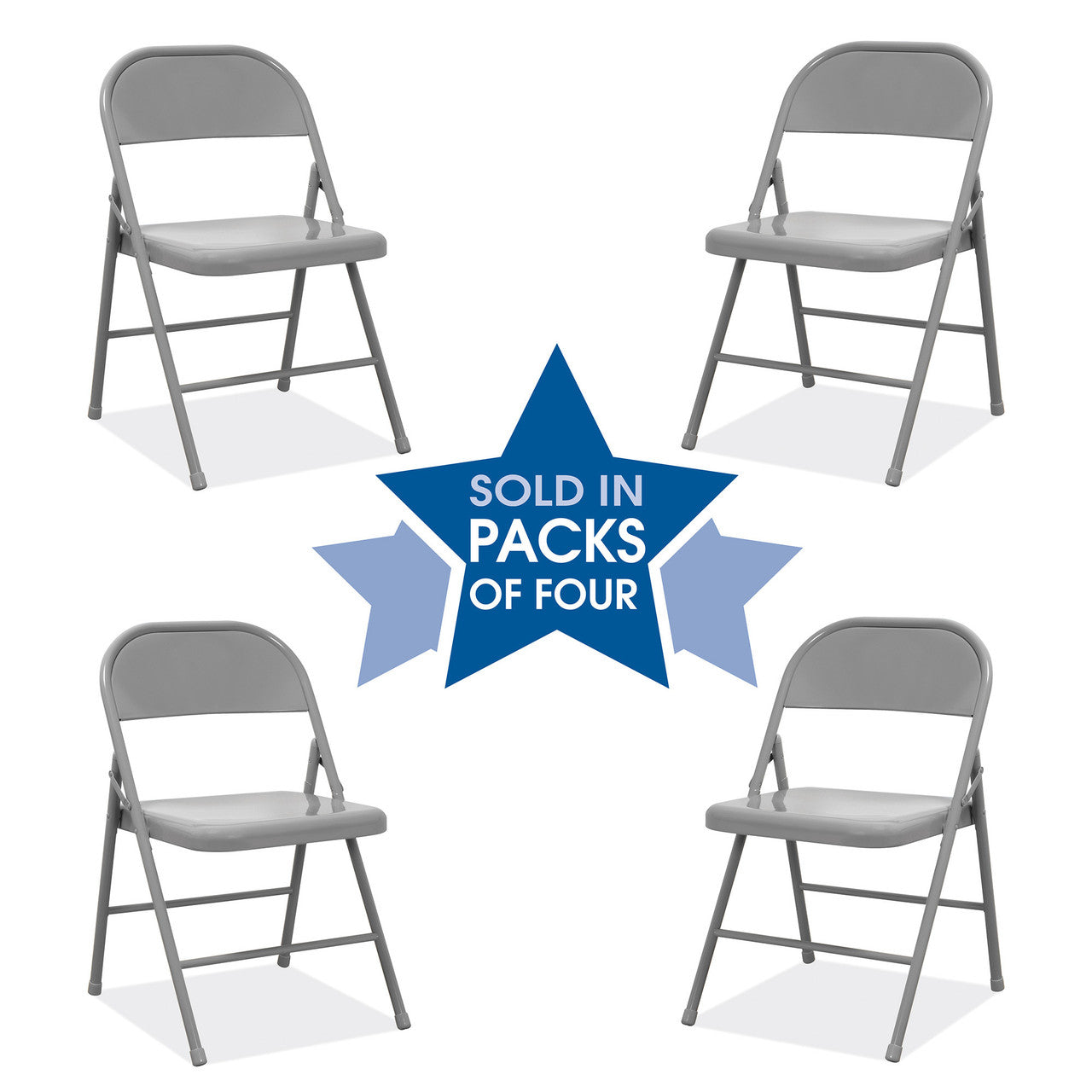 OfficeSource  Steel Folding Chairs- Set of 4 - Gray