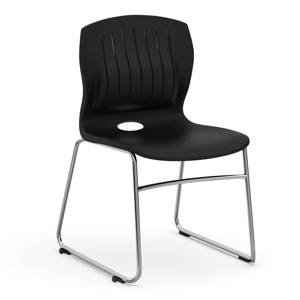 OfficeSource Slash Armless Sled Base Stack Chair with Chrome Frame - Black
