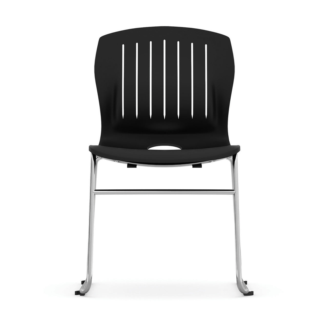 OfficeSource Slash Armless Sled Base Stack Chair with Chrome Frame - Black
