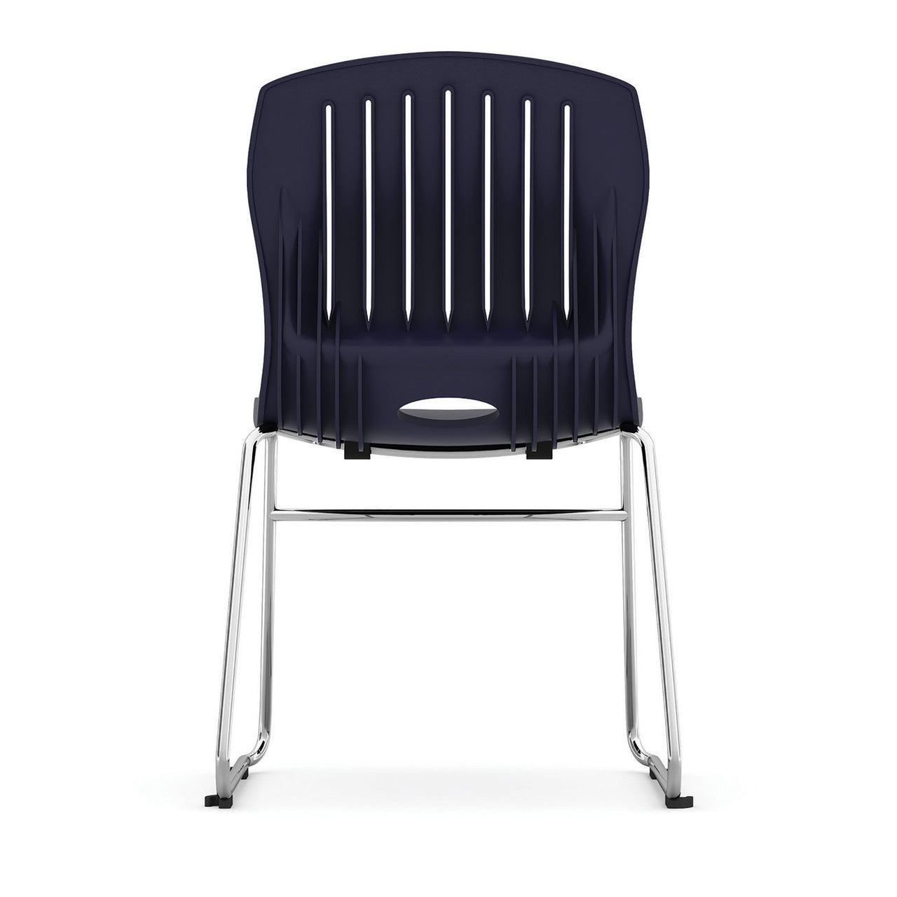 OfficeSource Slash Armless Sled Base Stack Chair with Chrome Frame - Navy