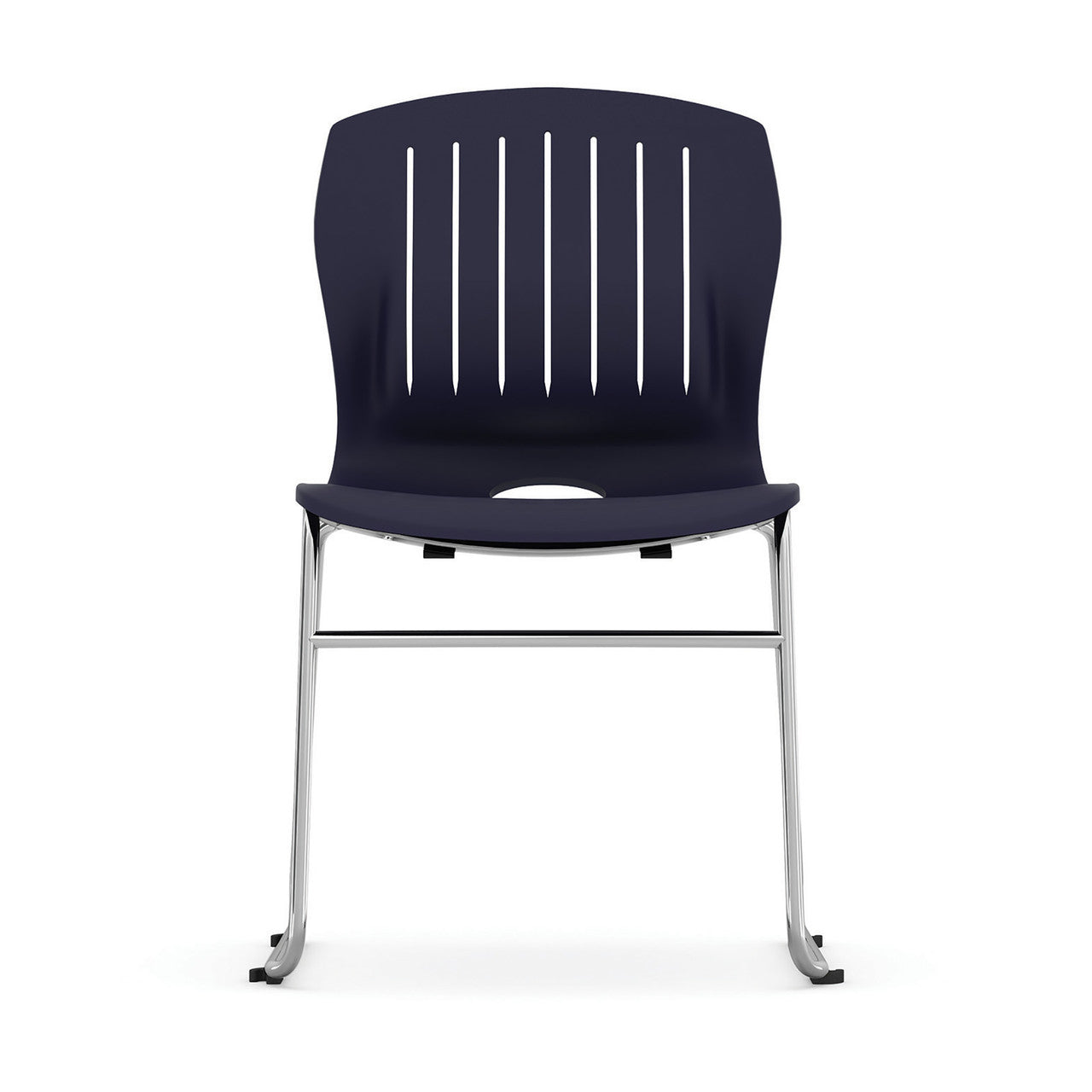 OfficeSource Slash Armless Sled Base Stack Chair with Chrome Frame - Navy