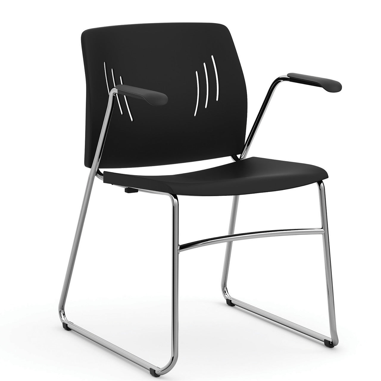 OfficeSource Stacked Seating Stackable Side Chair with Chrome Frame - Black