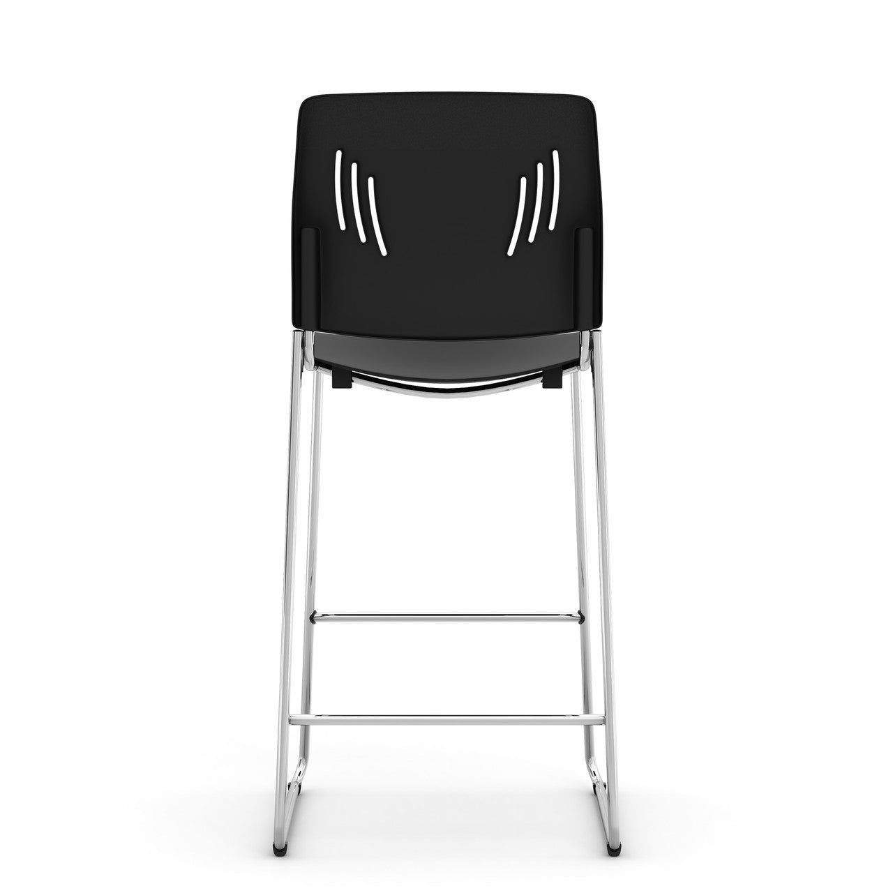 OfficeSource Rise Stool Polyurethane Stool with Footrest and Chrome Base - Black