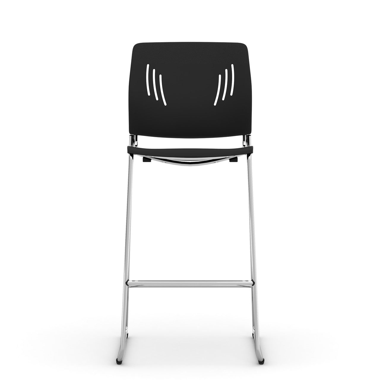 OfficeSource Rise Stool Polyurethane Stool with Footrest and Chrome Base - Black