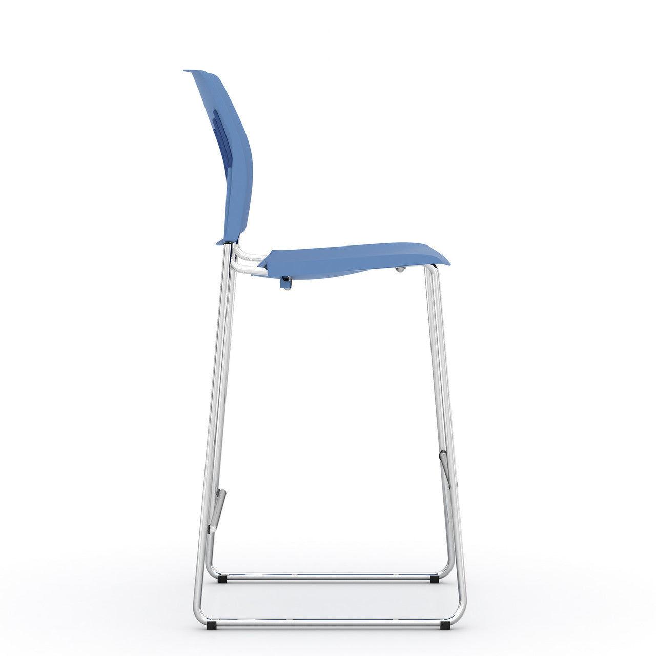 OfficeSource Rise Stool Polyurethane Stool with Footrest and Chrome Base - Blue